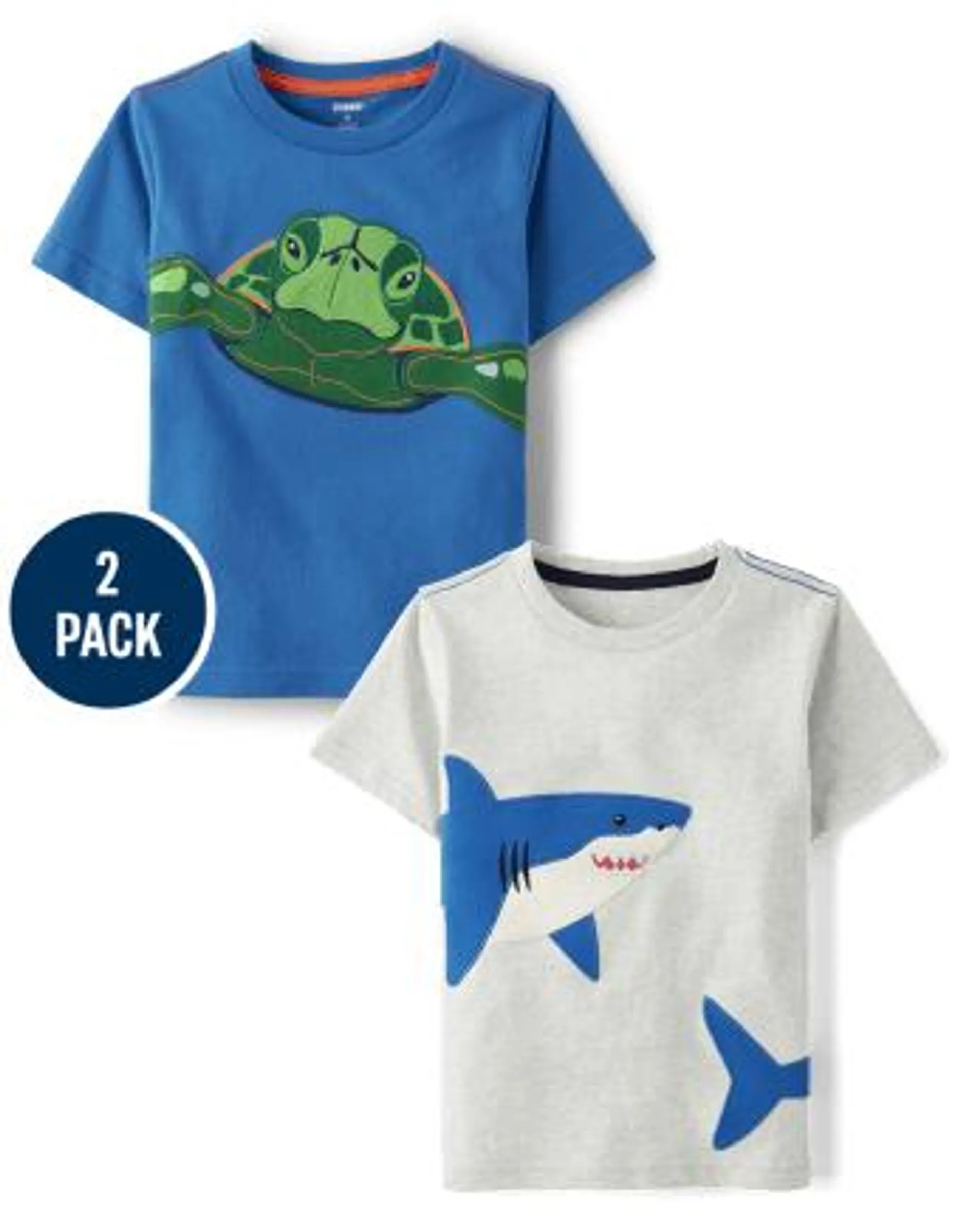 Boys Embroidered Shark Turtle Top 2-Pack - Little Classics - multi clr