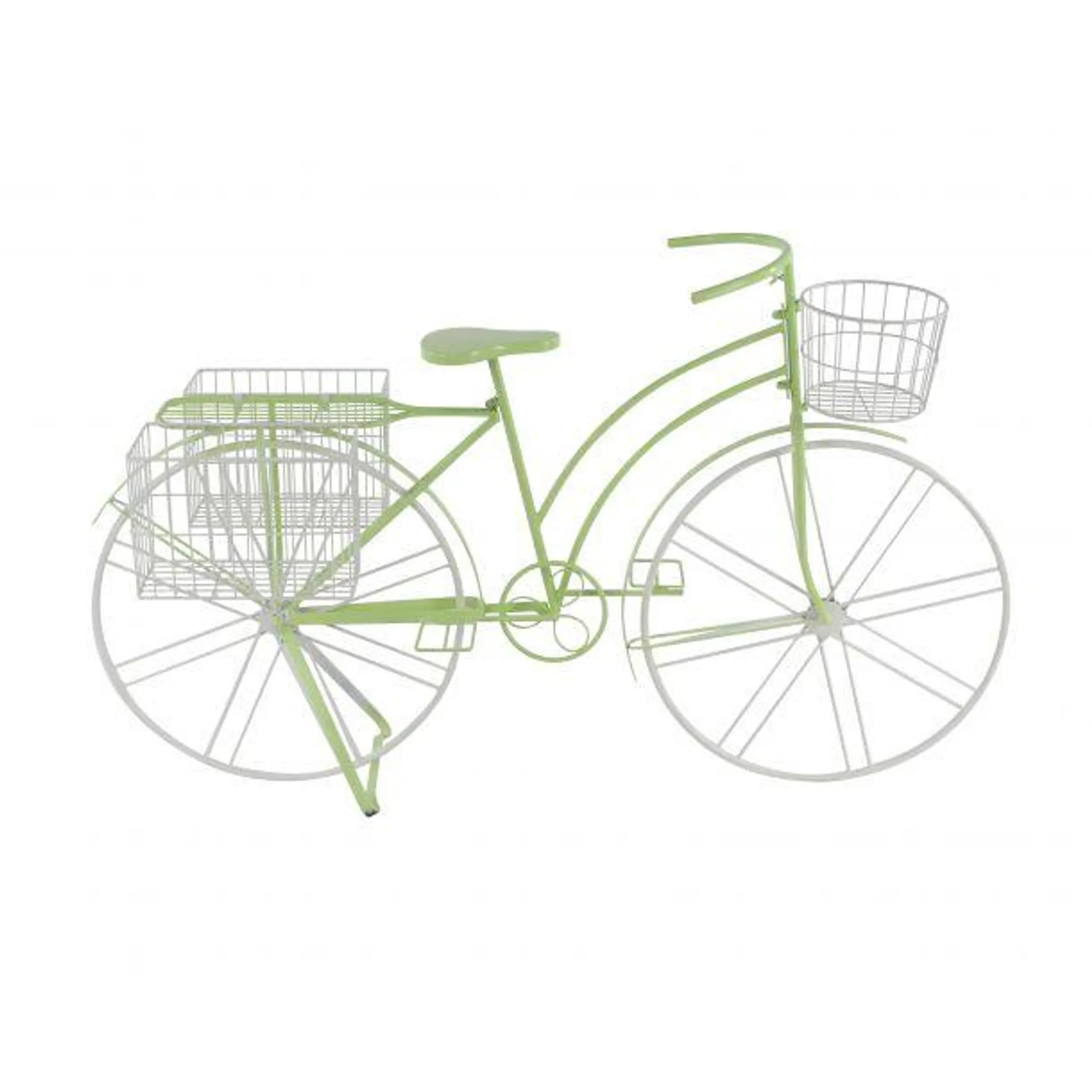 Marisol + Daisy Vintage 35" Metal Bicycle Plant Stand with Basket and Saddle Bag Planters - Green