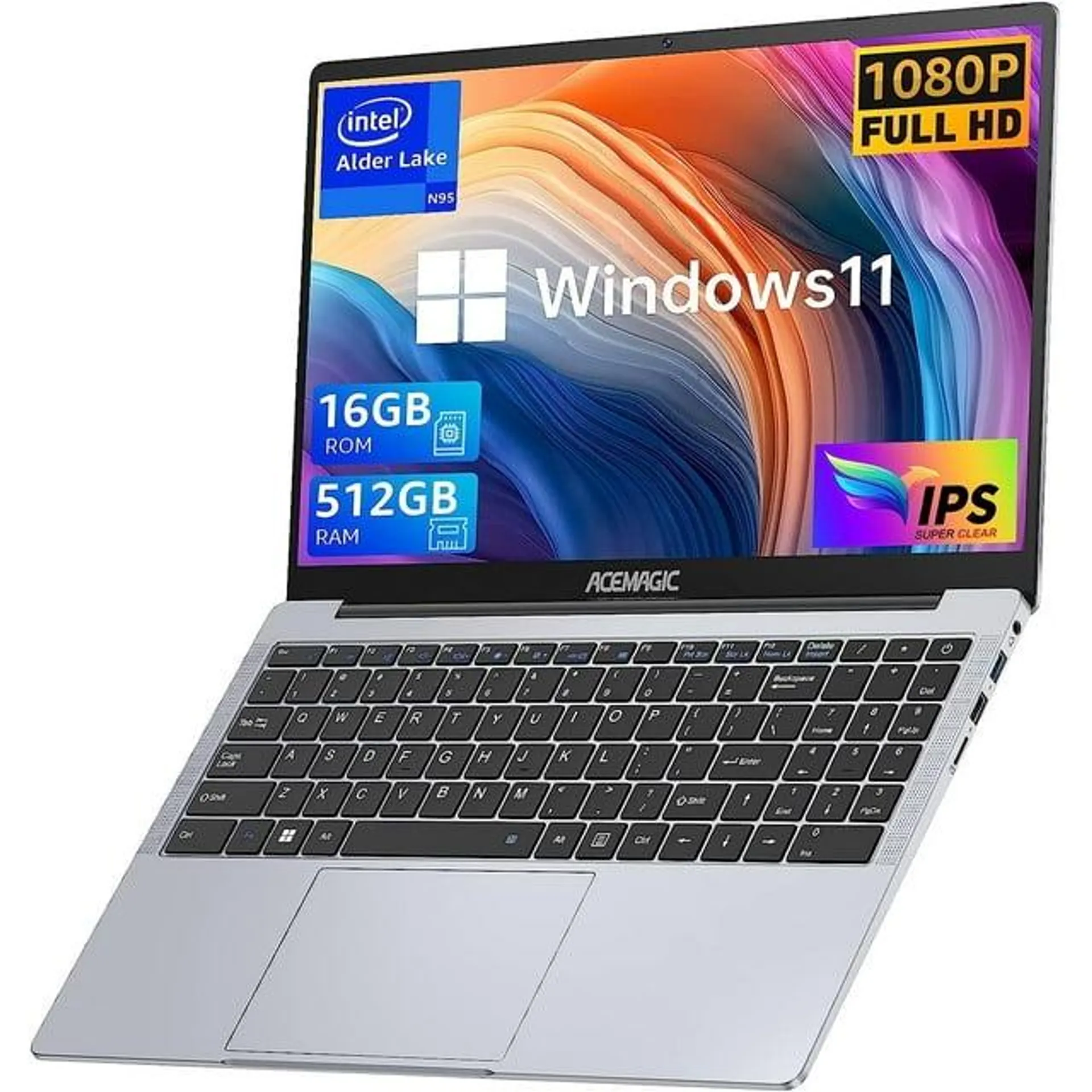 Laptop 15.6 FHD 16GB 512GB Intel Quad-Core 12th Alder Lake N97 with Windows 11 Pro