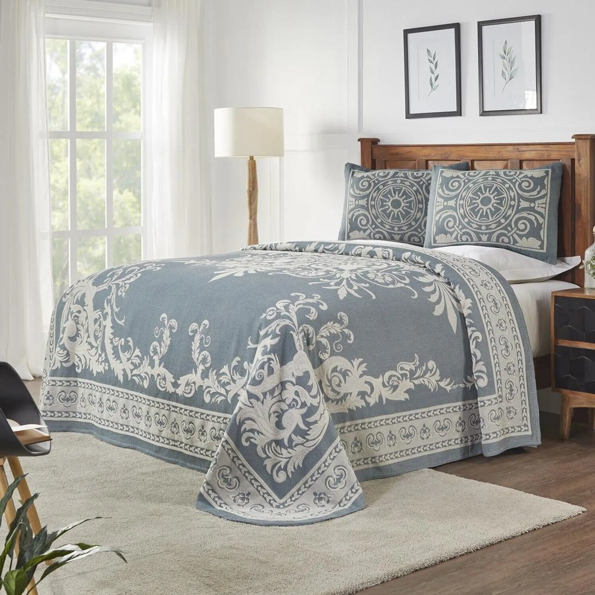 Blue Nile Mills Adalie Cotton Blend Jacquard Woven Bedspread Set Lightweight Medallion Oversized Coverlet