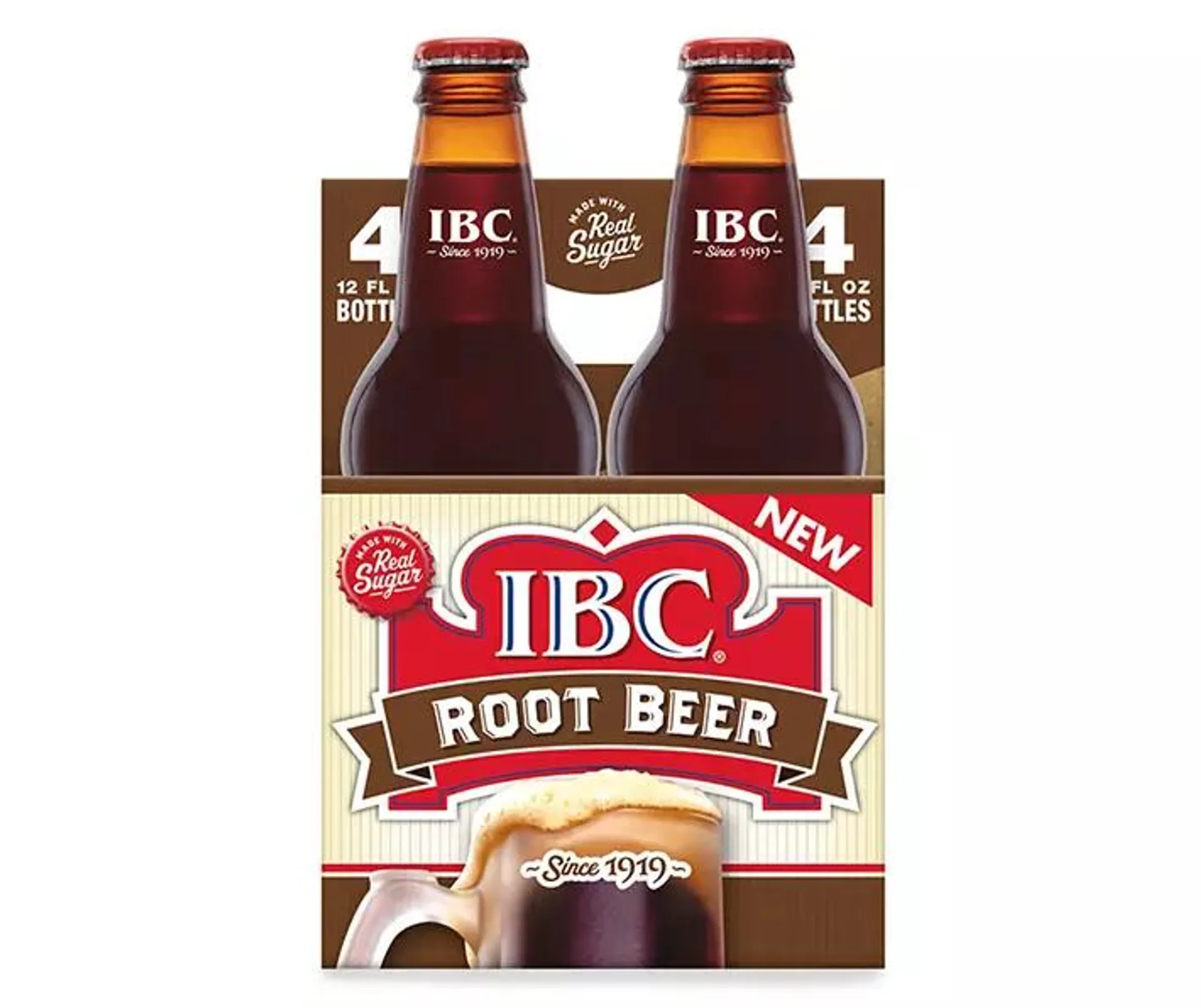 IBC Root Beer Made with Sugar, 12 Fl Oz Glass Bottles, 4 Pack