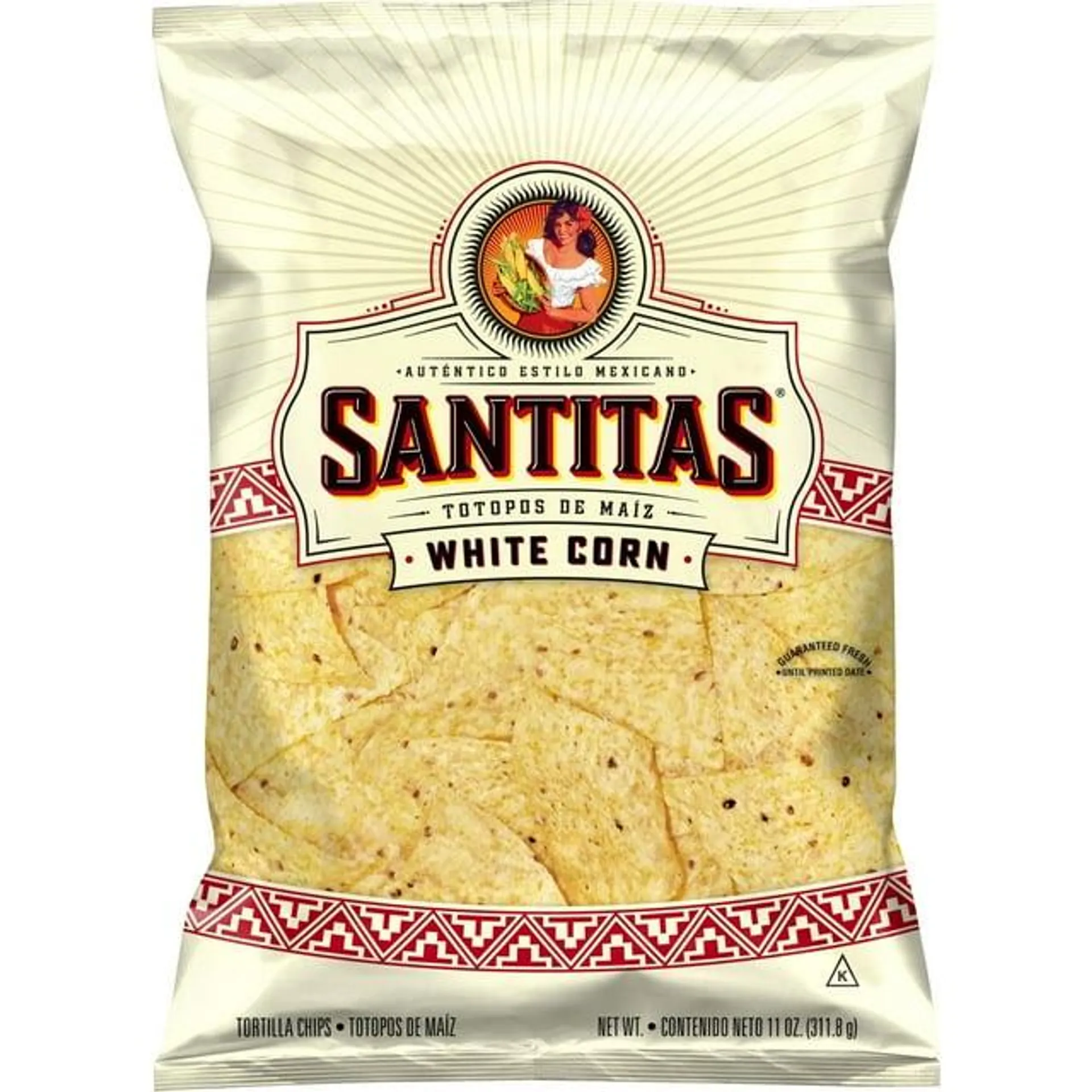 Santitas White Corn Tortilla Chips Snack Chips, 11 Ounce Bag