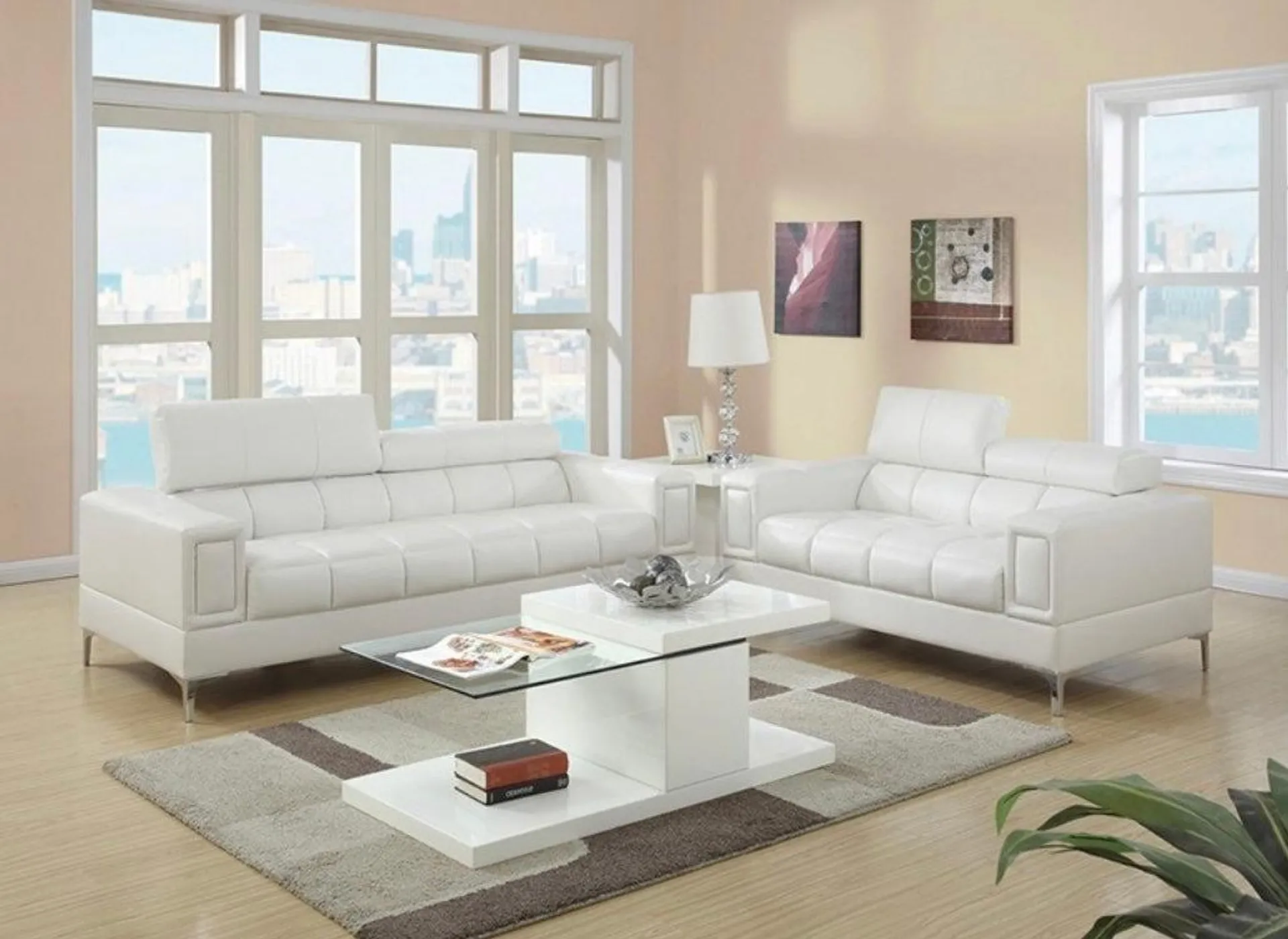 2 PCS Sofá Blanco y Loveseat F7240