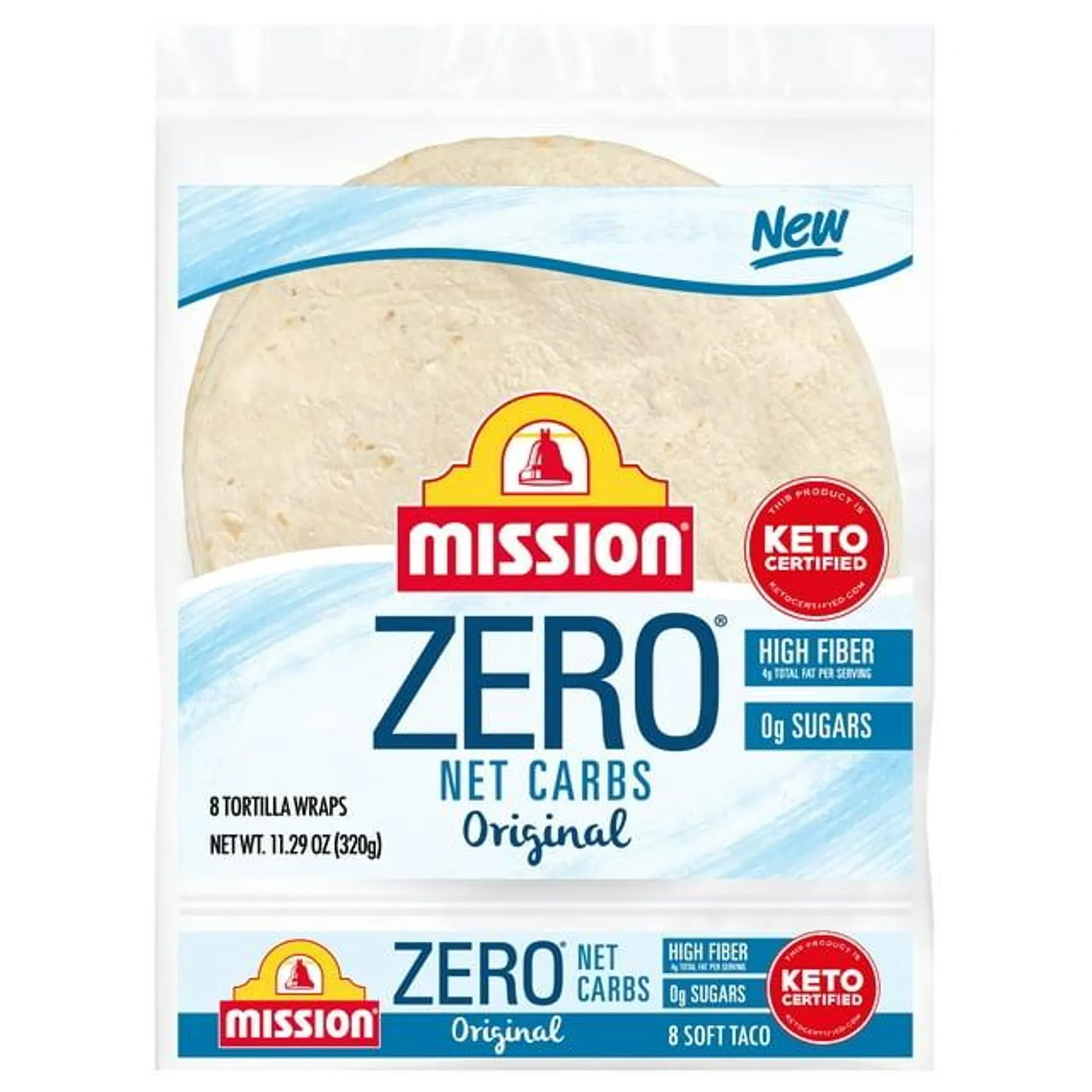 Mission Zero Net Flour Tortillas - 0g Net Carbs - Keto Certified - 8.0" Soft Taco - 8 Count, 11.29 oz.