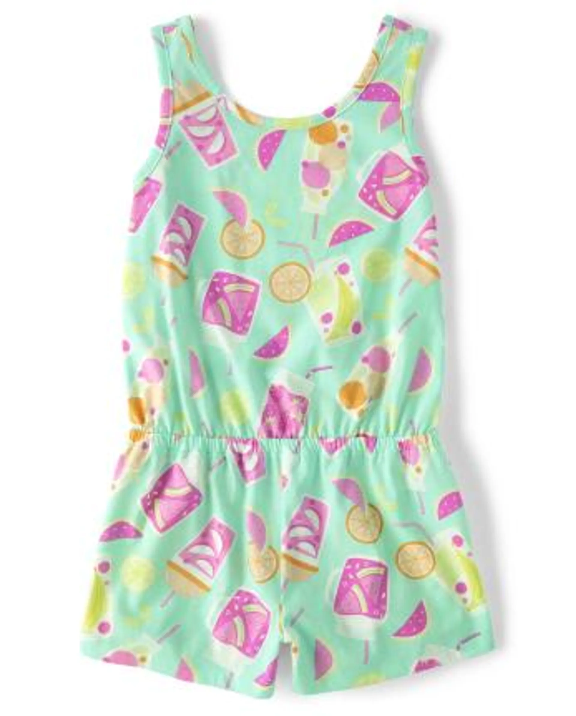 Girls Print Romper - vespa blue