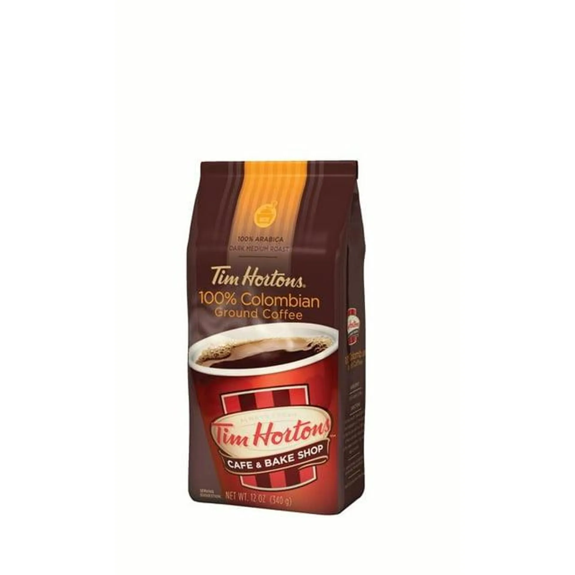 Tim Hortons 100% Colombian, Medium-Dark Roast, Ground Coffee, 12 oz Bag