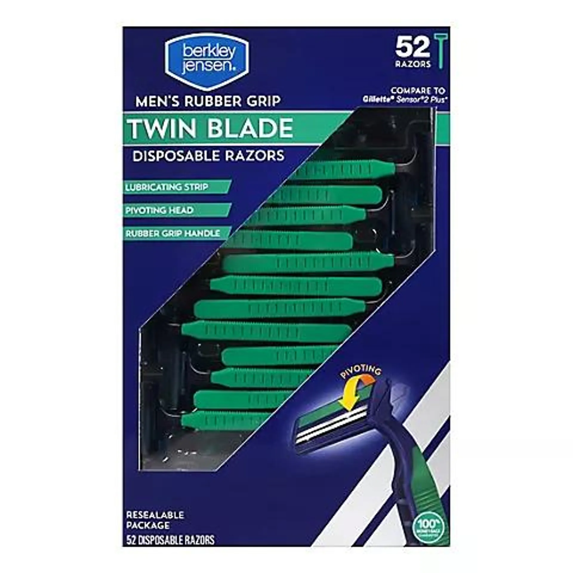 Berkley Jensen Rubber Grip Twin Blade Disposable Razor, 52 ct.