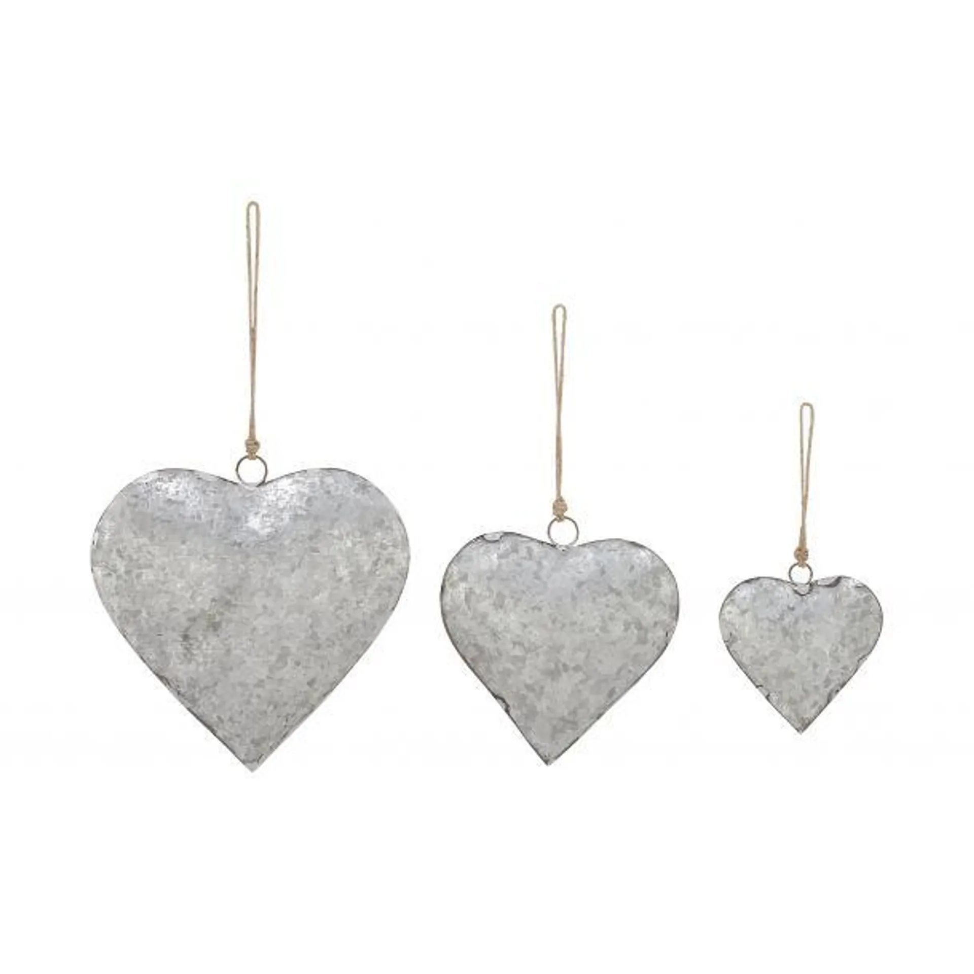 Marisol + Daisy Rustic Metal Heart Decorative Bell Wind Chime with Jute Hanging Rope (Set of 3) - Silver