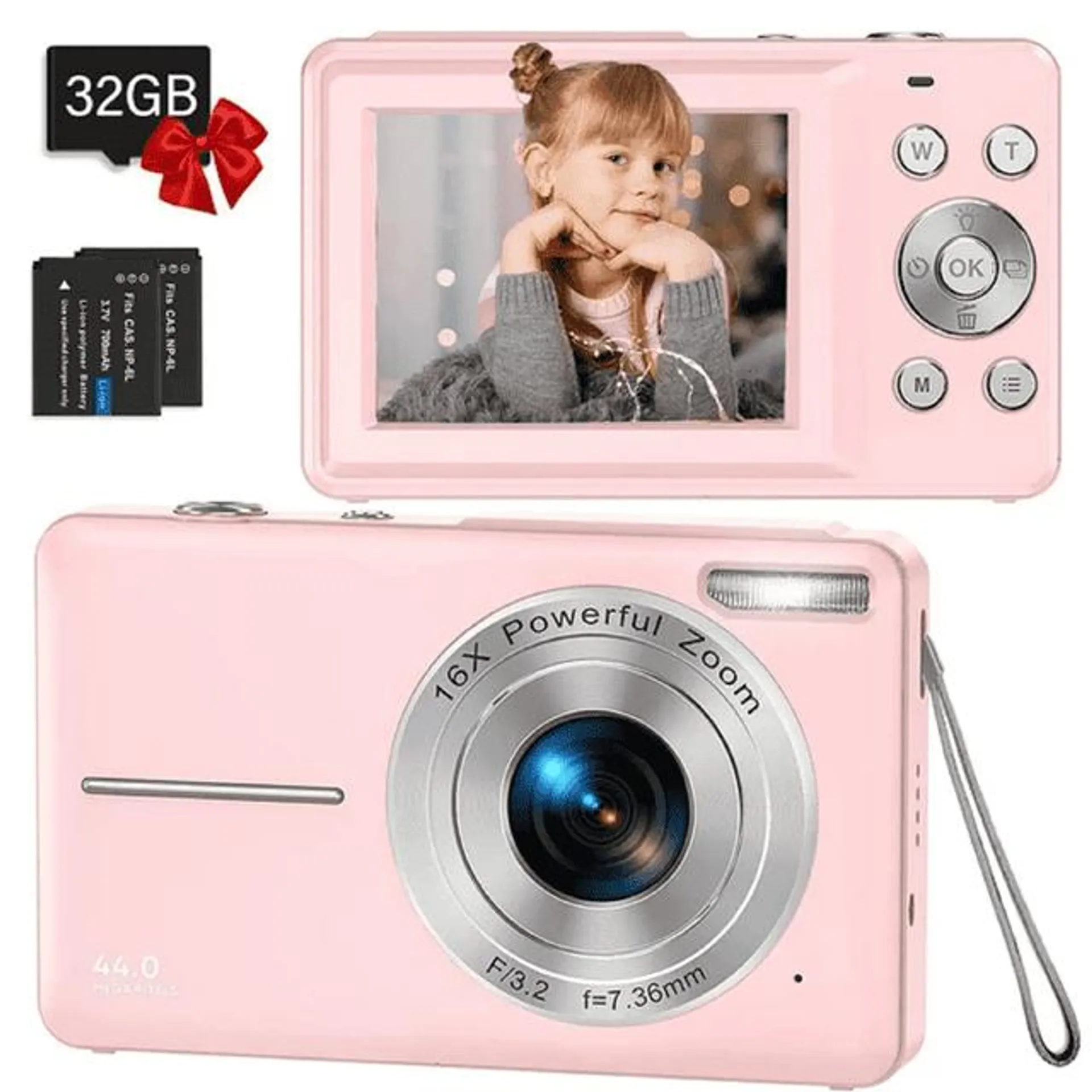 ACTITOP Digital Camera FHD1080P 44MP Vlogging Camera for Kids 2.4"LCD Screen Small Video Camera with 32G Card