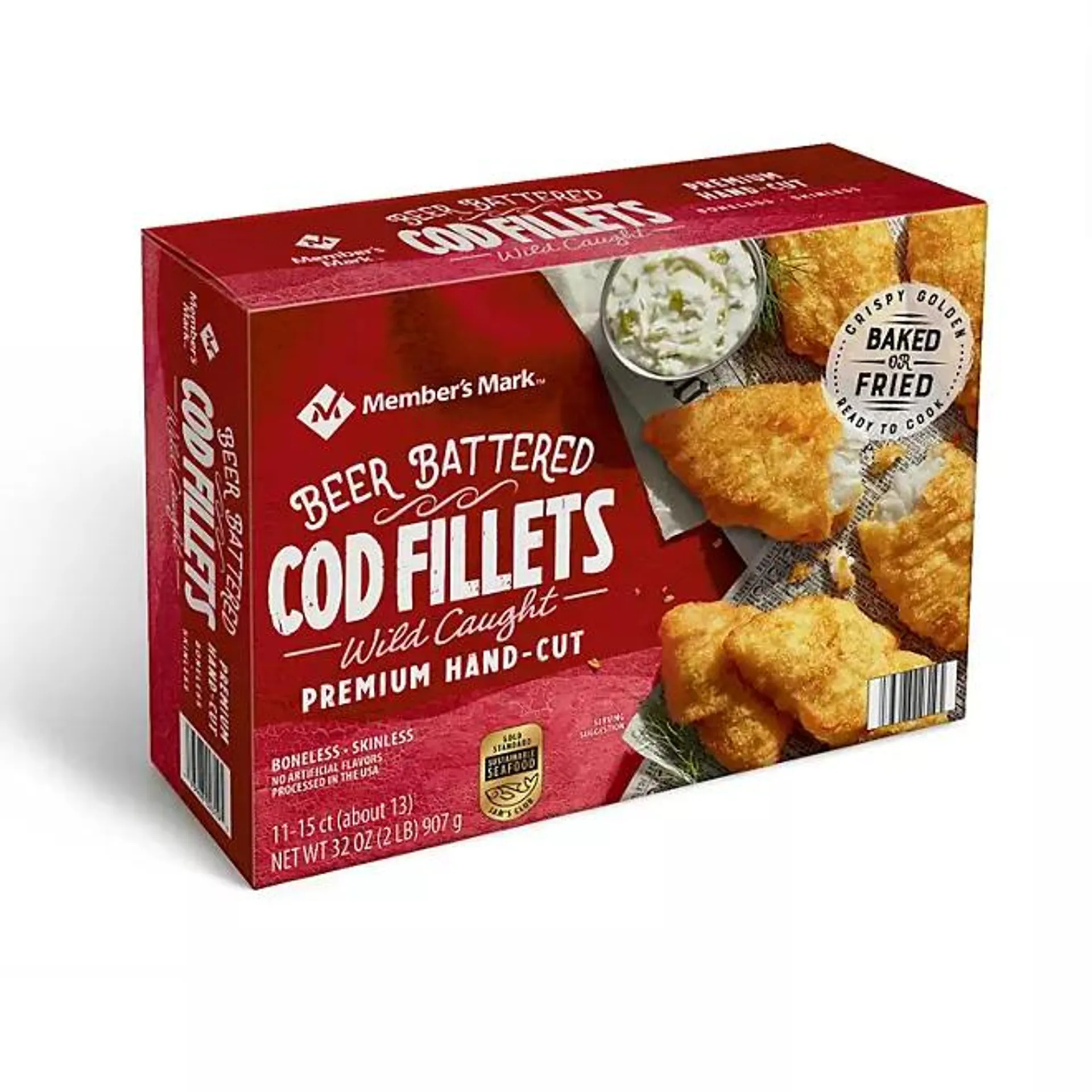 Member's Mark Beer Battered Cod Fillets, Frozen 2 lbs.