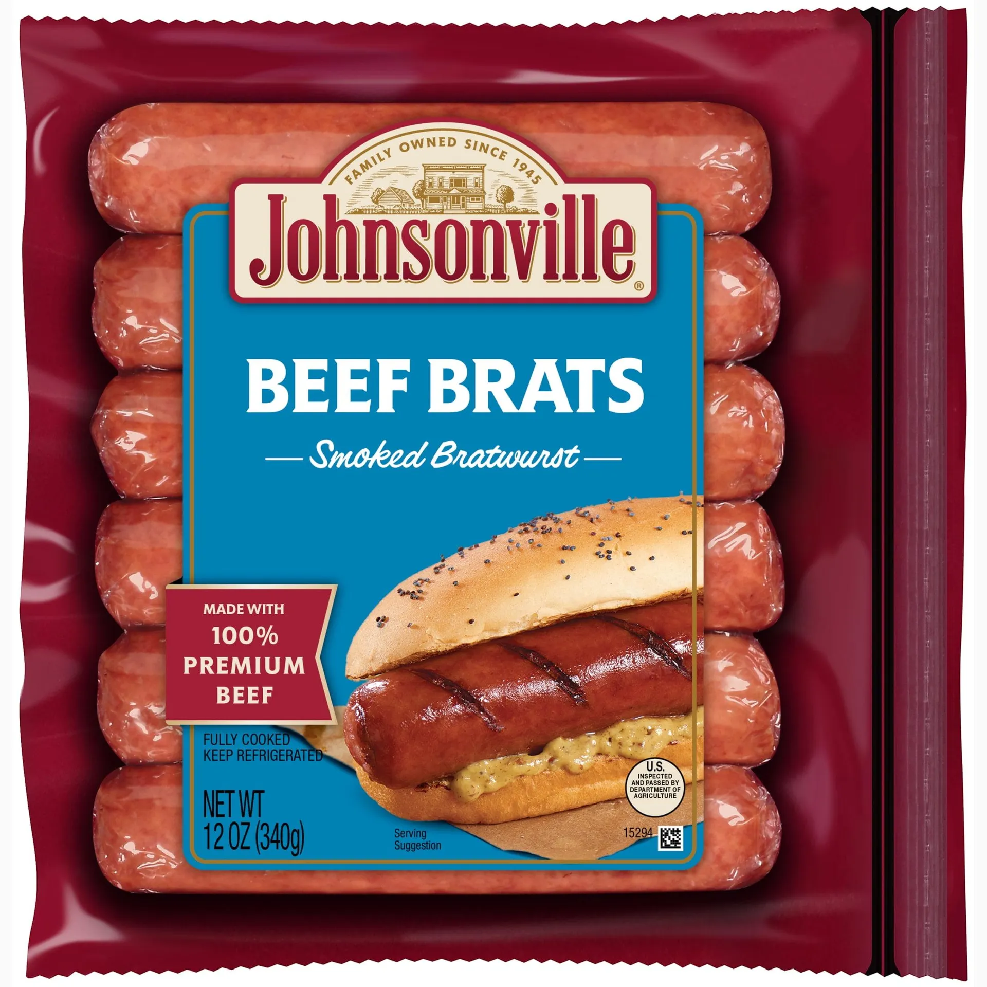 Johnsonville Smoked Beef Bratwurst, 6 Links, 12 oz