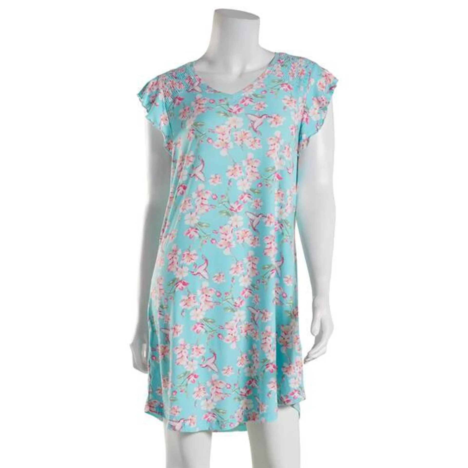 Womens Emily & Jane Flutter Sleeve V-Neck Floral Nightshirt