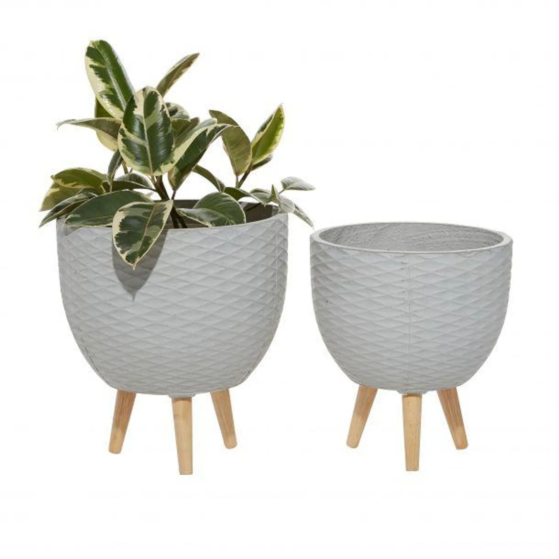 Set of 2 Grey Polystone Contemporary Planter, 12", 14"