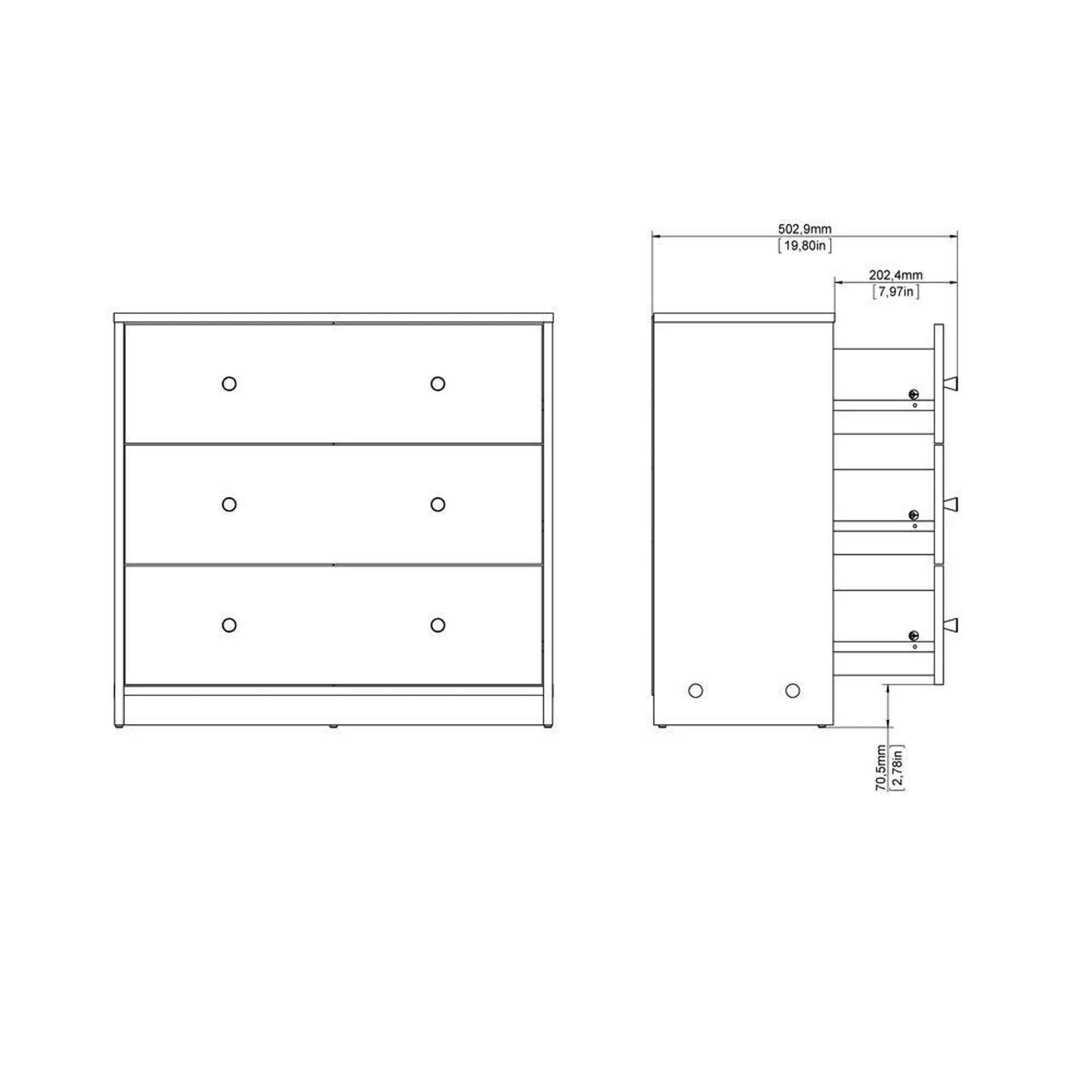 Tvilum Portland 3 Drawer Chest - White