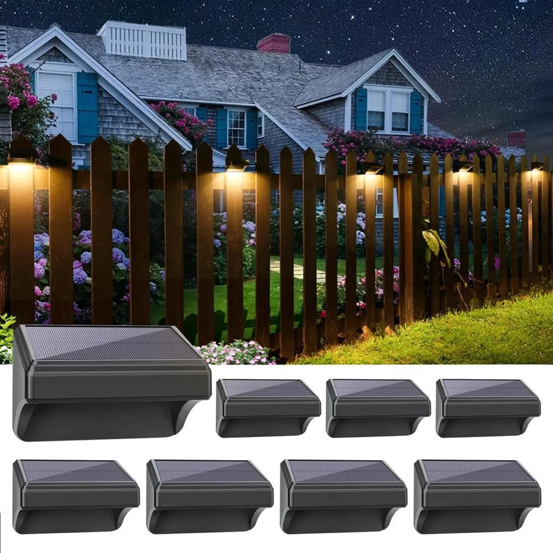 AULANTO Solar Fence Lights Warm White and RGB Lock Mode, 8pack Solar Christmas Halloween Decoration Lights IP65Waterproof Solar Outdoor