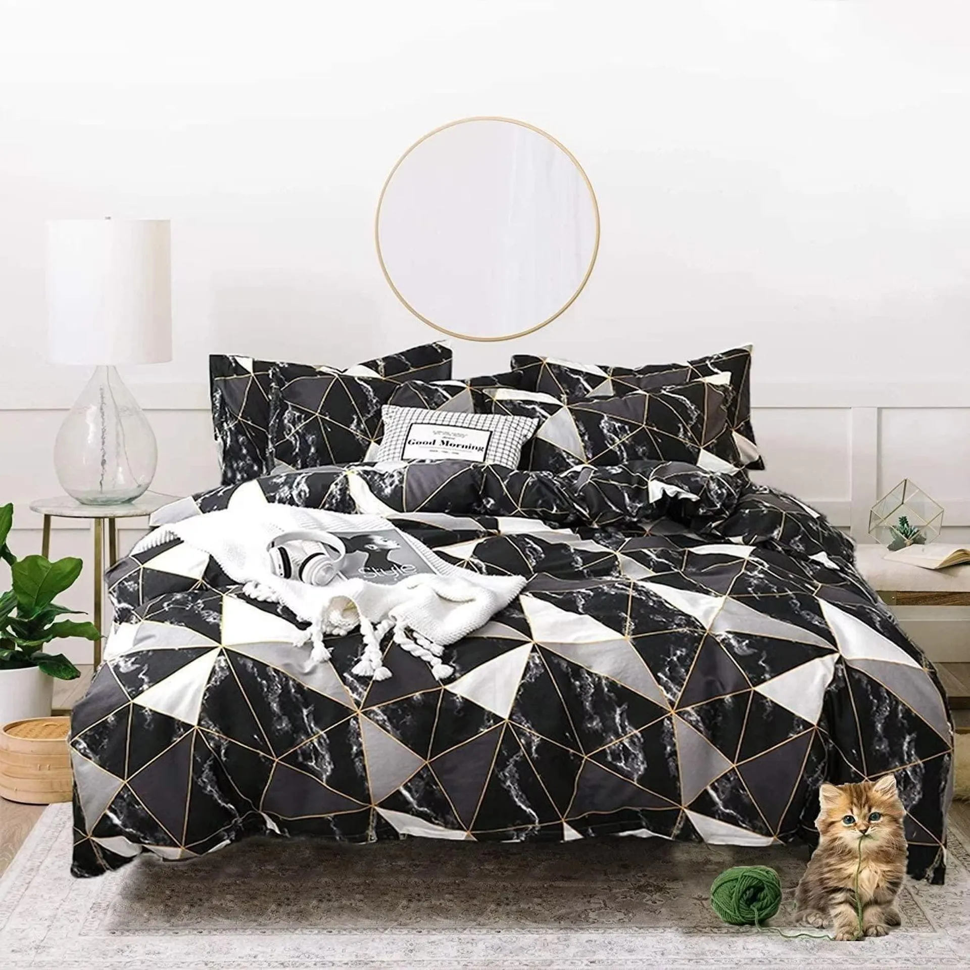 Great Choice Products Black Queen Comforter Set White Black Grey Bedding Comforter Sets Queen Size Geometric Marble Bedding Women Men Boys Aesth…