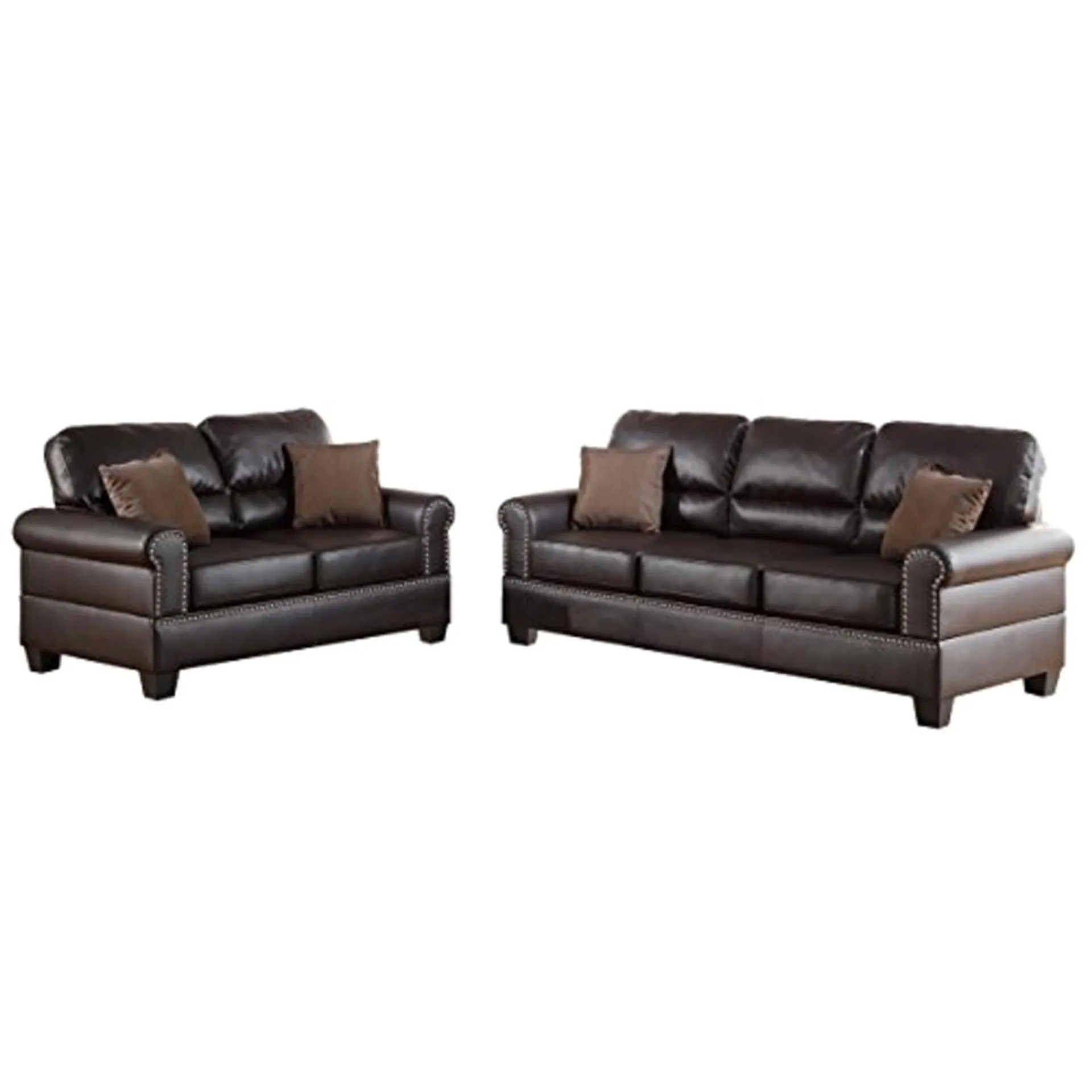 Poundex Bobkona Shelton Bonded Leather 2pc. Sofa and Loveseat Set - Espresso