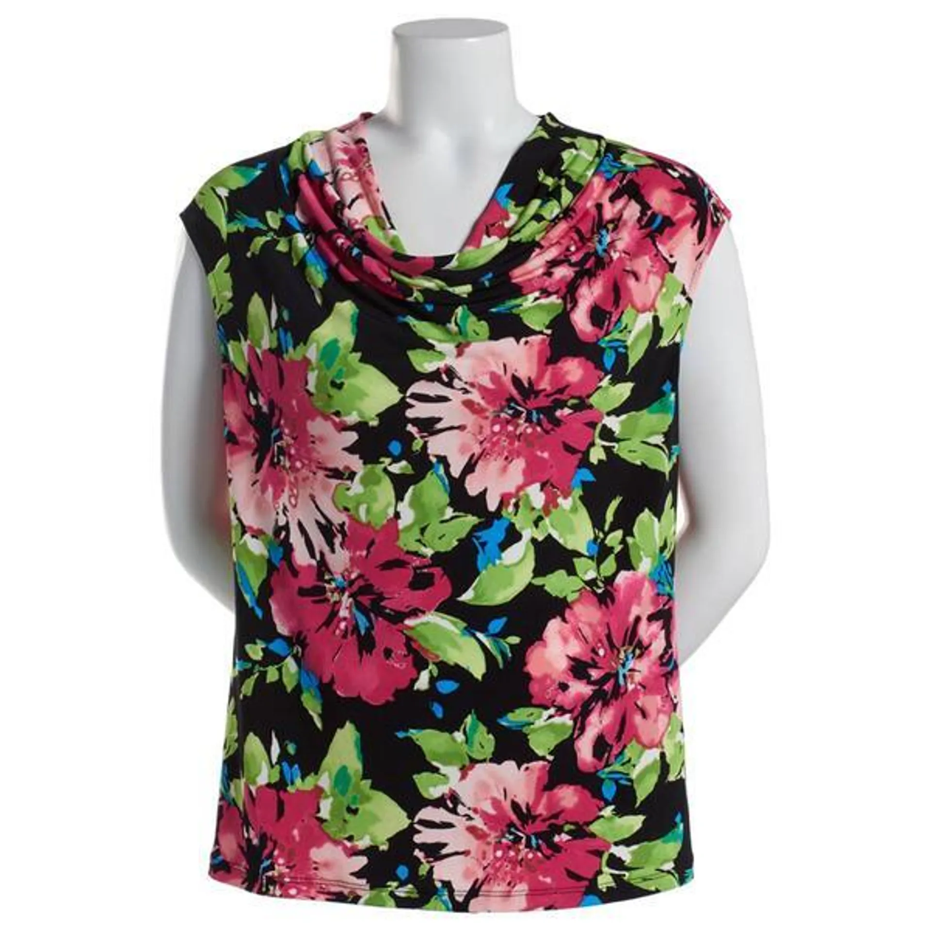 Womens Kasper Cap Sleeve Floral Cowl Neck Blouse