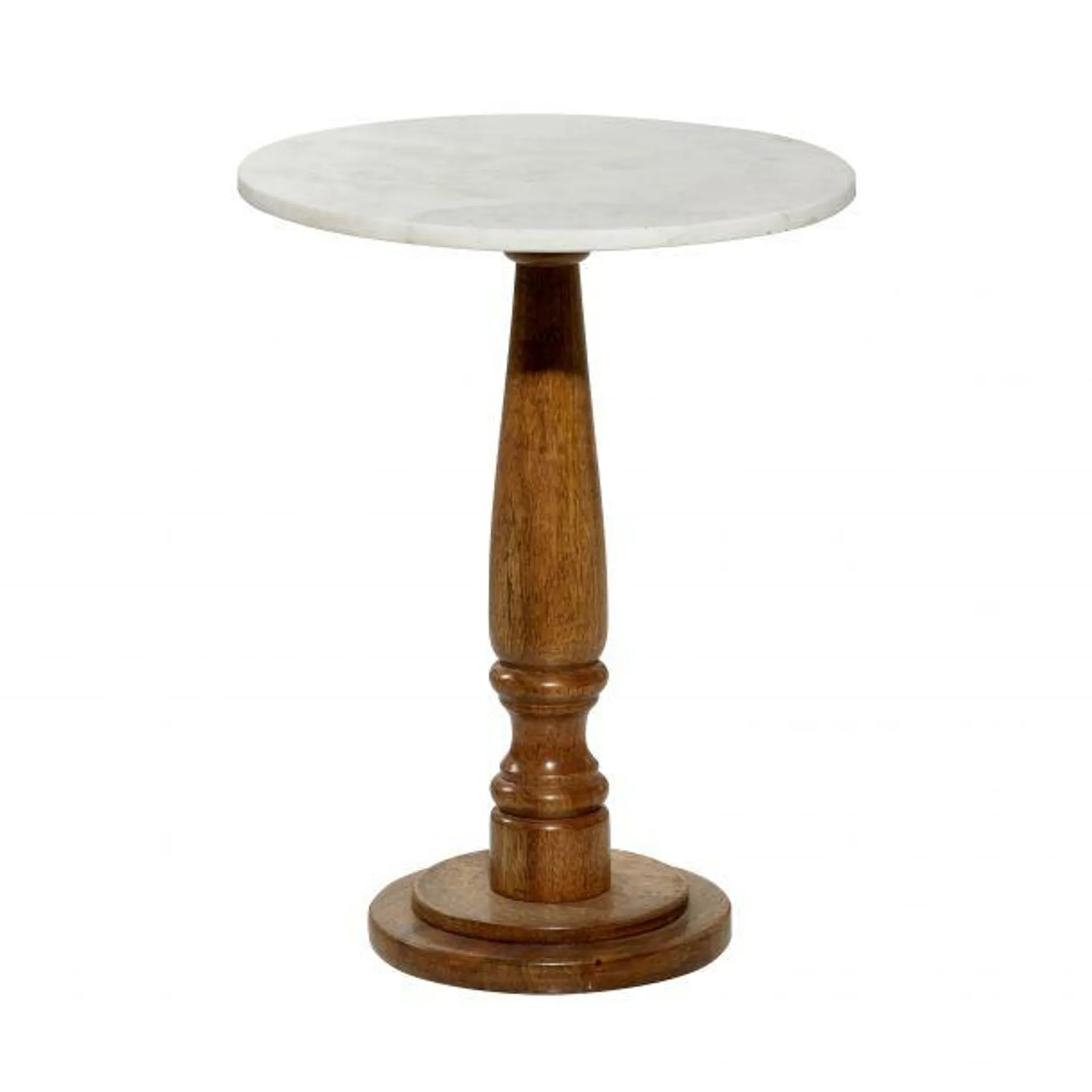 White Mango Wood and Marble Farmhouse Accent Table, 23x18x18