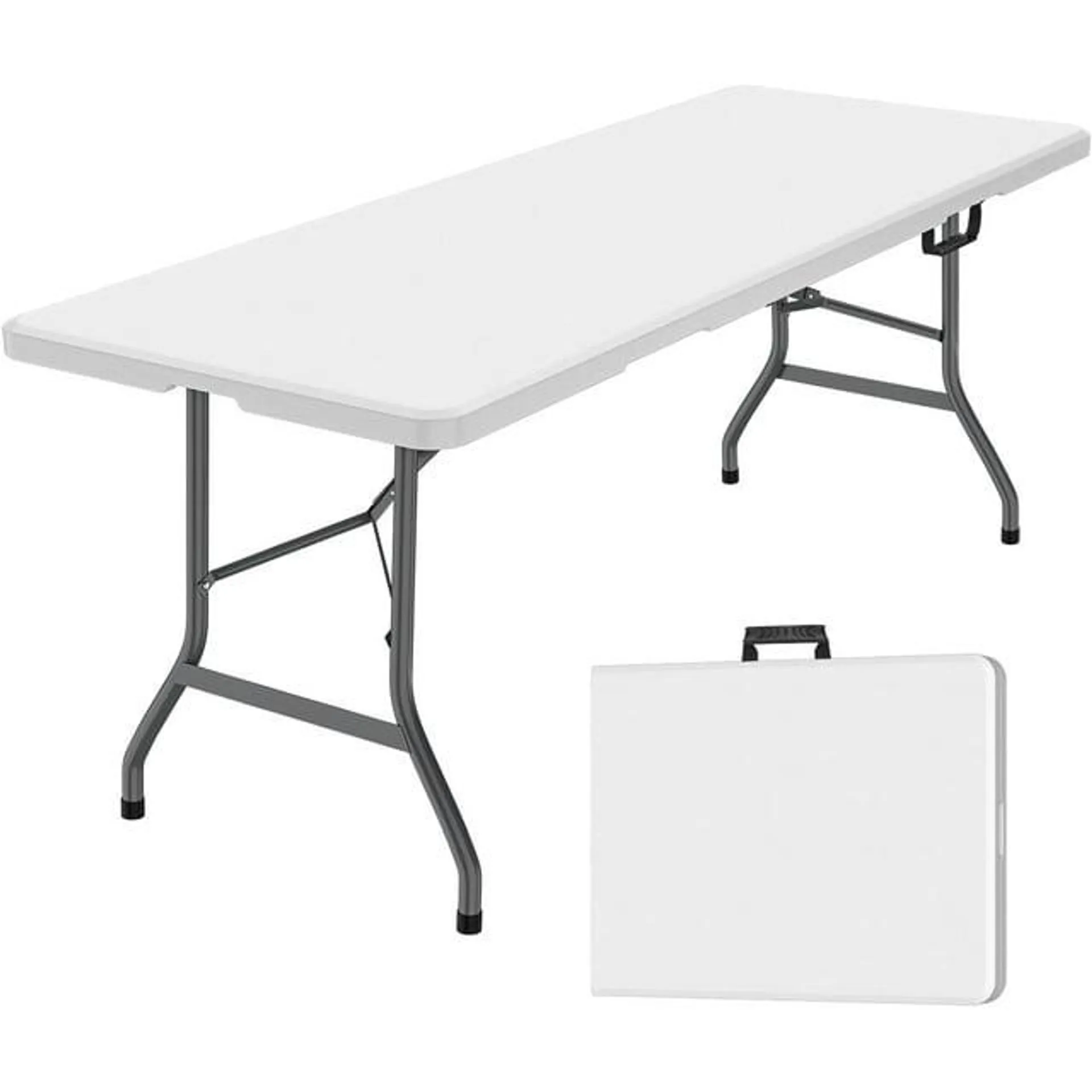 6 Foot Folding Table,Fold-in-Half Plastic Table,Indoor Outdoor Picnic Party Dining Camp Tables,White