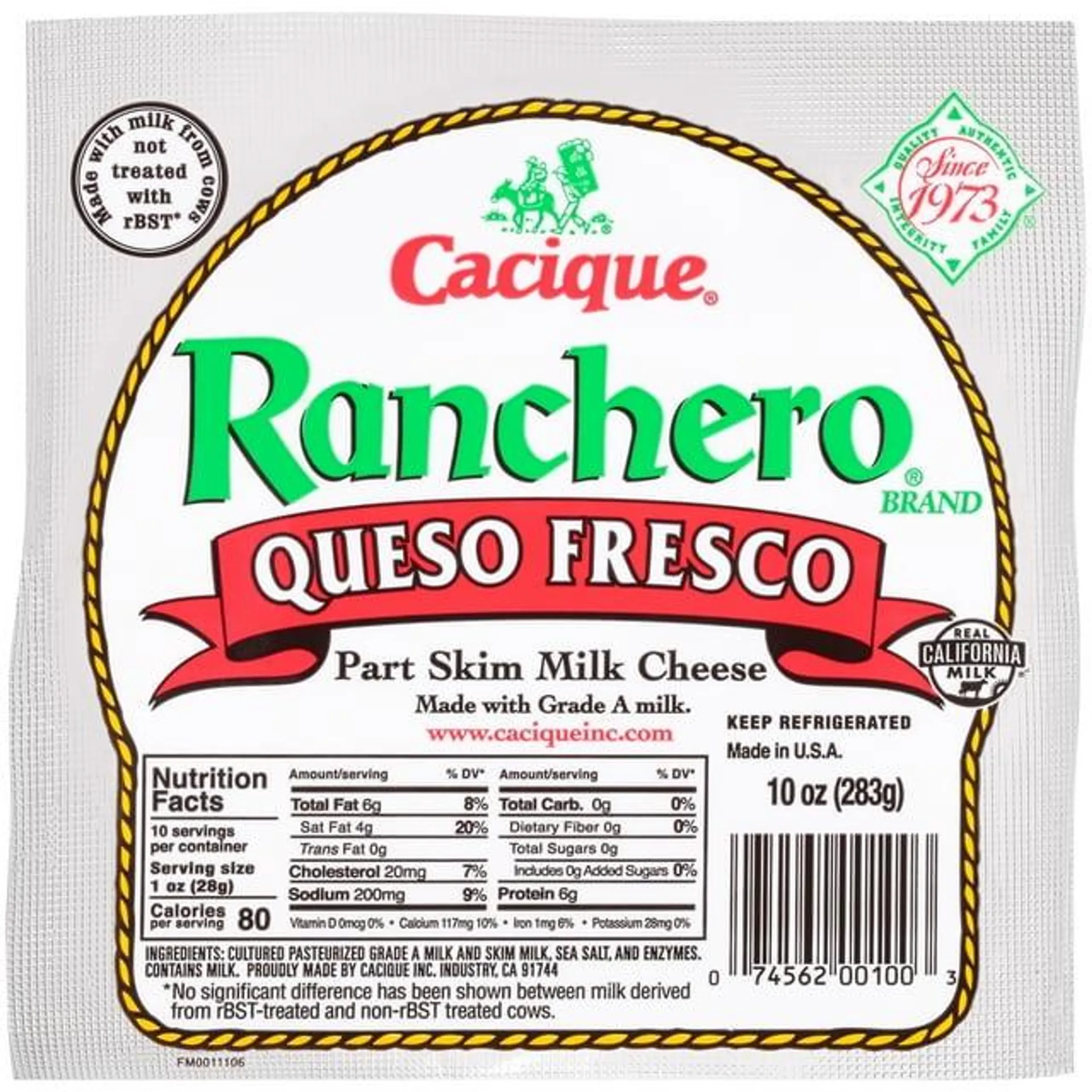 Cacique Ranchero Fresh Queso Fresco Cheese, 10 oz (Refrigerated)