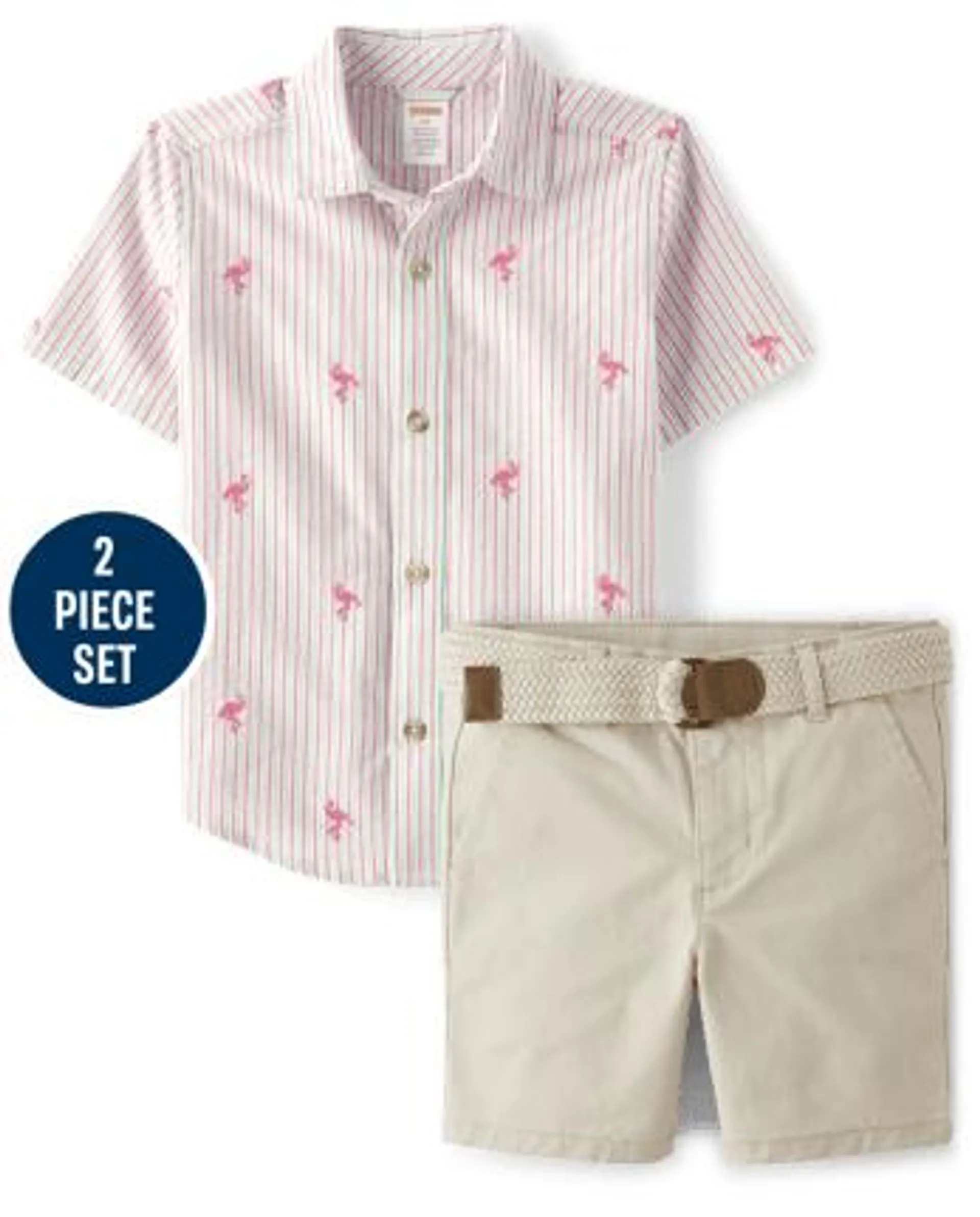 Boys Embroidered Flamingo 2-Piece Outfit Set - Seaside Palms - multi clr