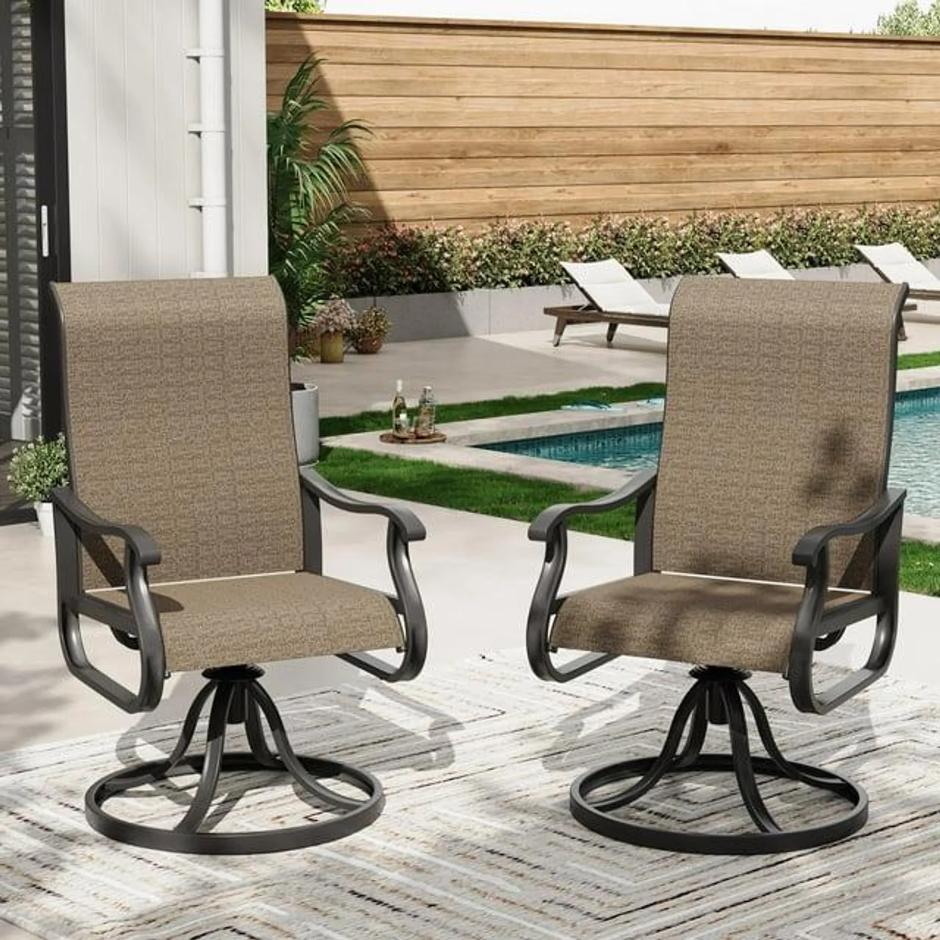 POTEBAN Metal Outdoor Dining Chair - Set of 2, Khaki