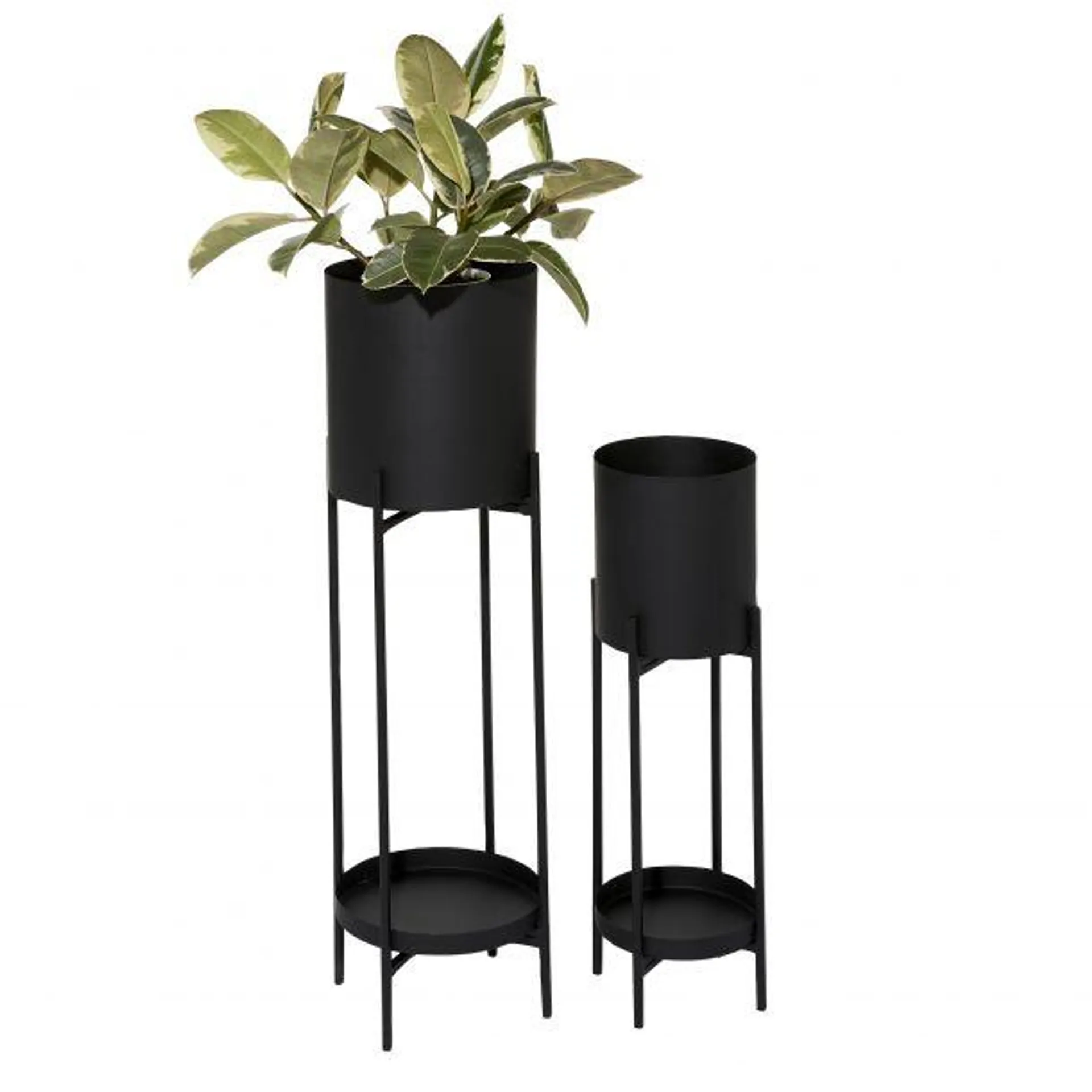 Set of 2 Black Metal Modern Planter, 24", 33"