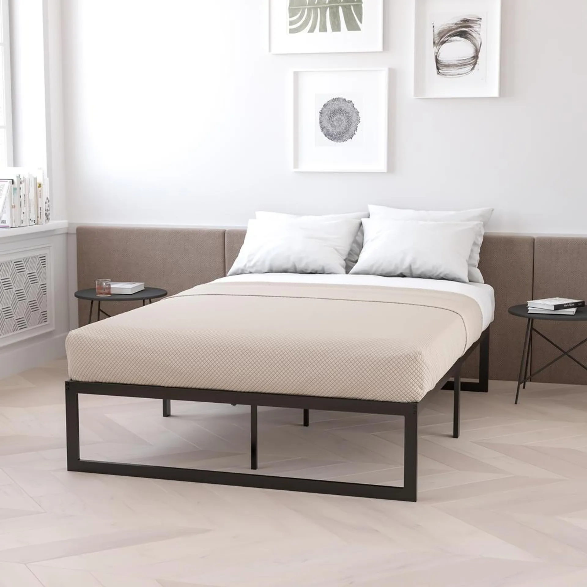 Emma and Oliver 14" Queen Platform Bed Frame & 10" Mattress in a Box - No Box Spring Required