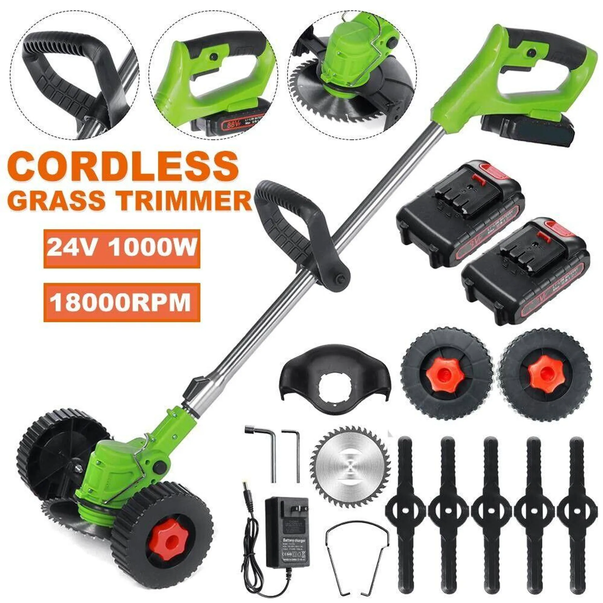 iMeshbean Electric Cordless Grass String Trimmer Lawn Edger Weed Wacker Cutter + 2 Battery