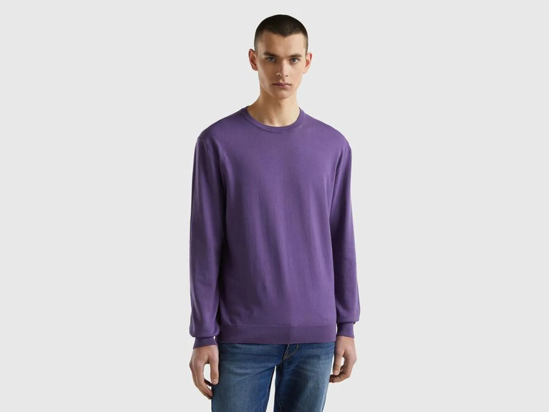 Crew neck sweater in 100% cotton