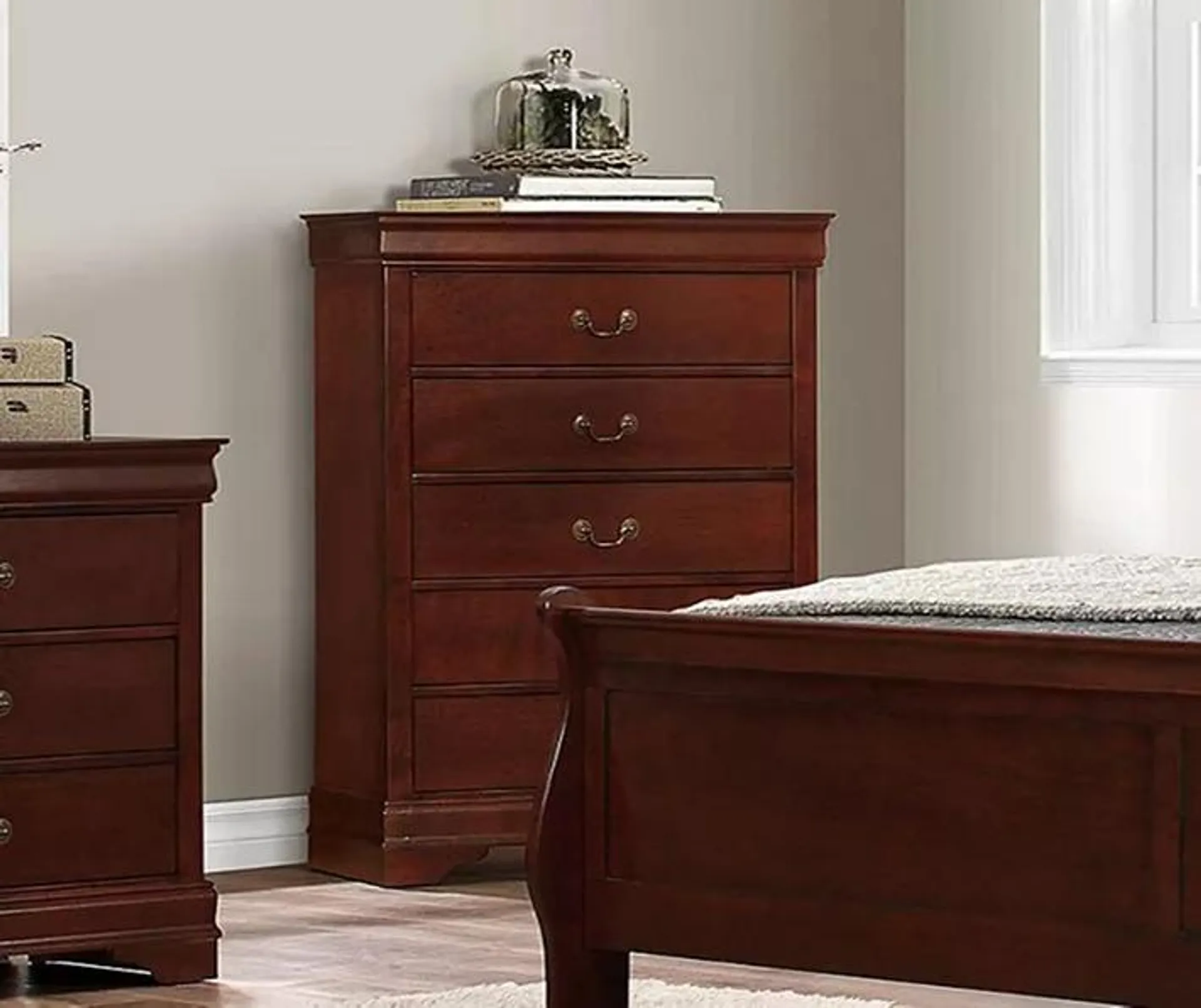 Louis Phillipe Cherry 5-Drawer Storage Chest