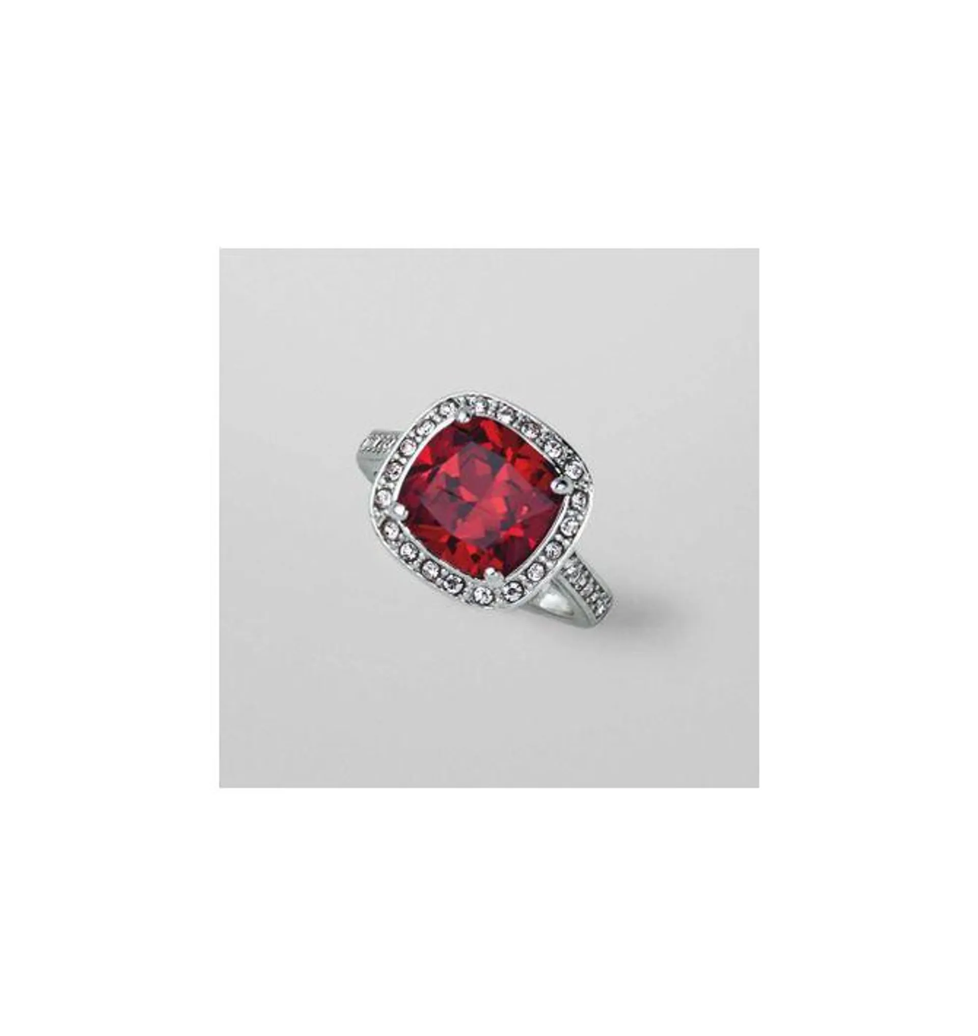 Red Cushion CZ Halo Cocktail Ring