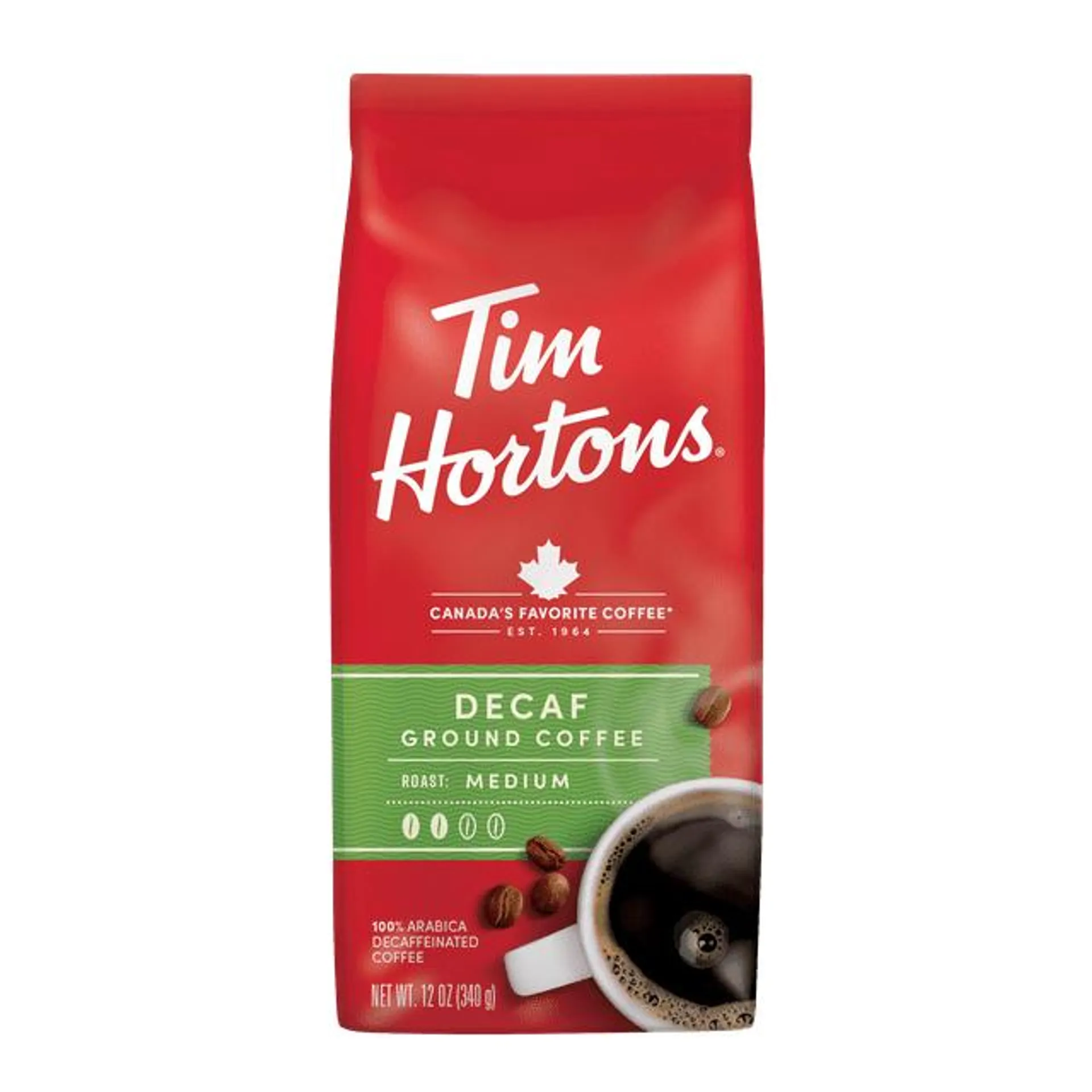 Tim Hortons Decaf Ground Coffee, 12oz Bag