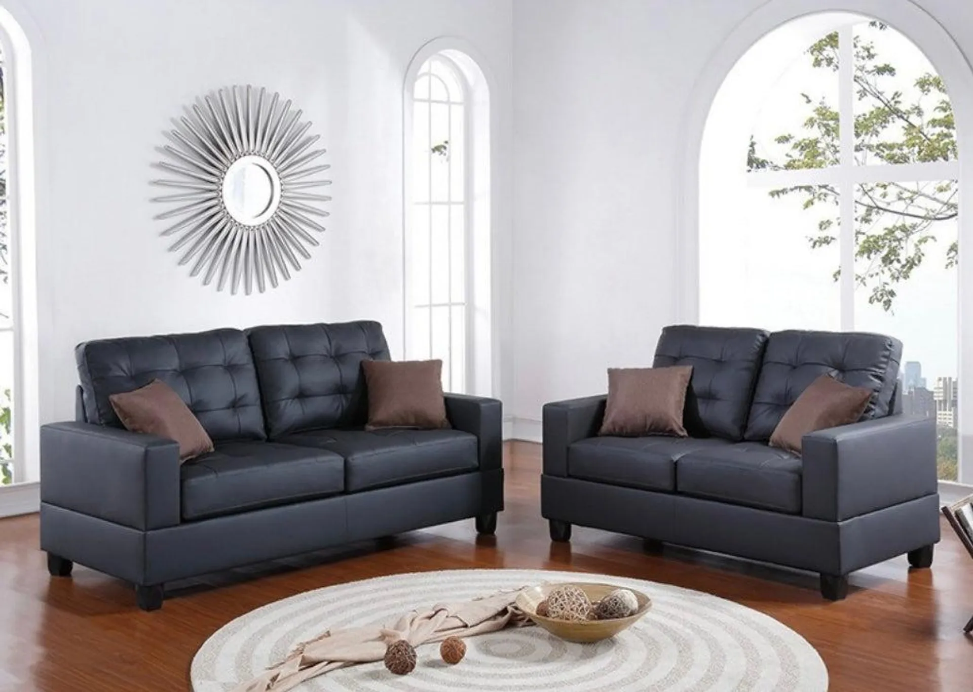 2 PCS Sofá Negro y Loveseat F7857