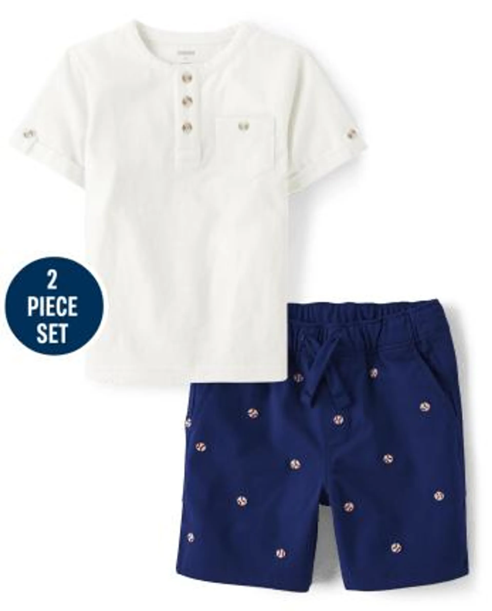 Boys Embroidered Baseball 2-Piece Outfit Set - Baseball Champ - multi clr