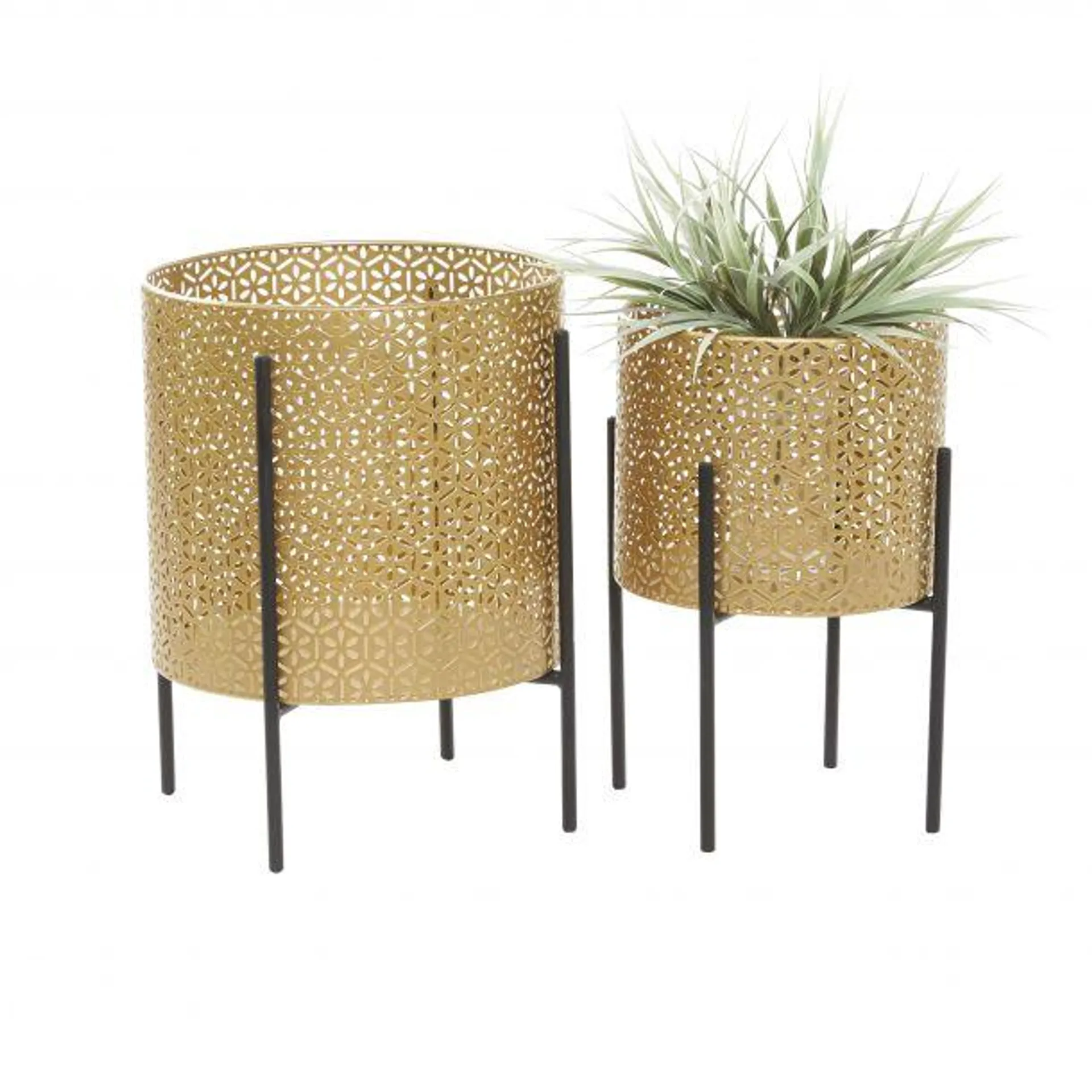 CosmoLiving by Cosmopolitan Contemporary Indoor Outdoor Planter with Removable Stand (Set of 2) - Gold