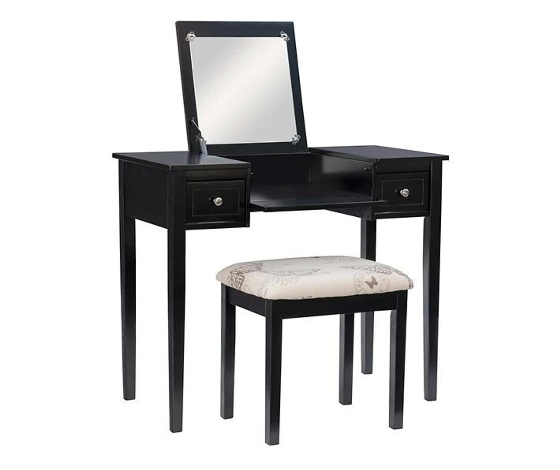 Black Butterfly Mirror Vanity Set with Stool