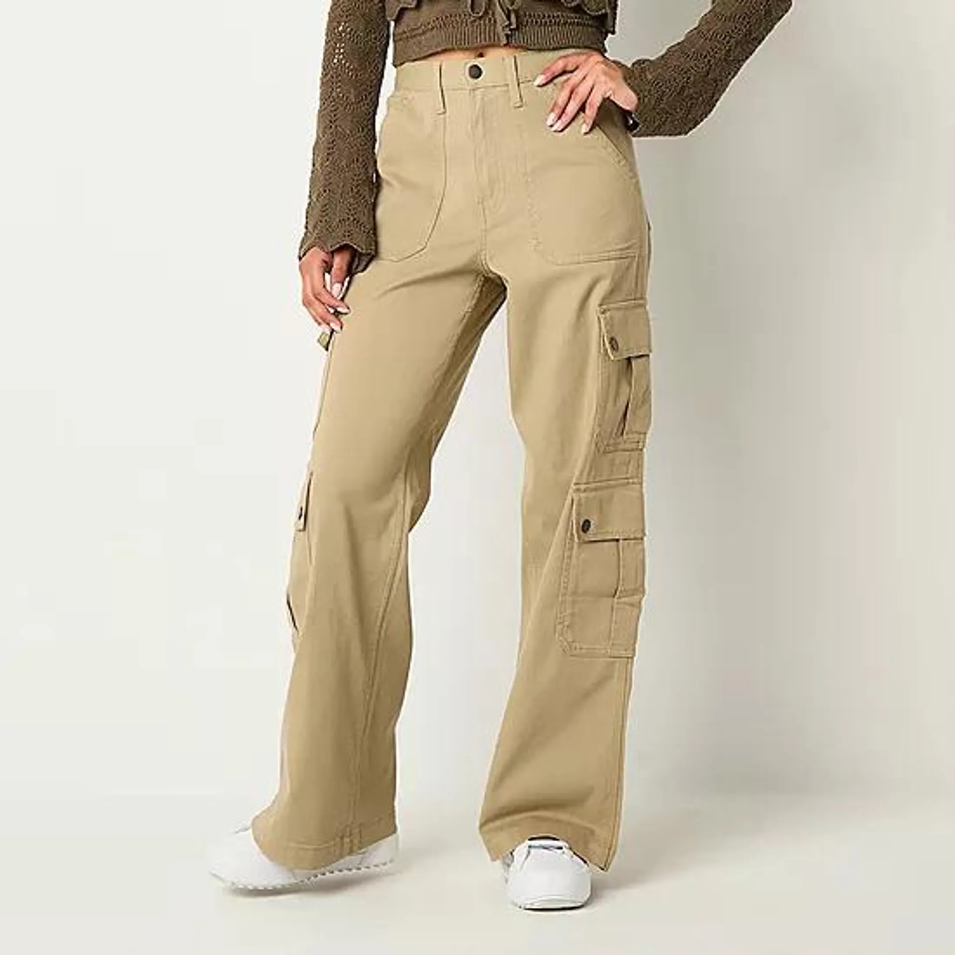 Arizona Womens High Rise Stretch Fabric Straight Cargo Pant-Juniors