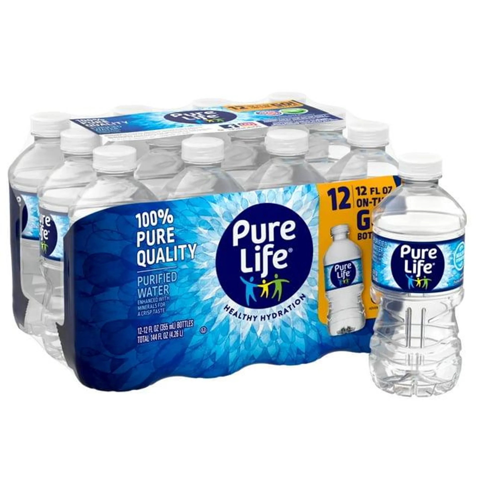 Pure Life Purified Water, 12 Fl Oz, Plastic Bottled Water, Pack of 12