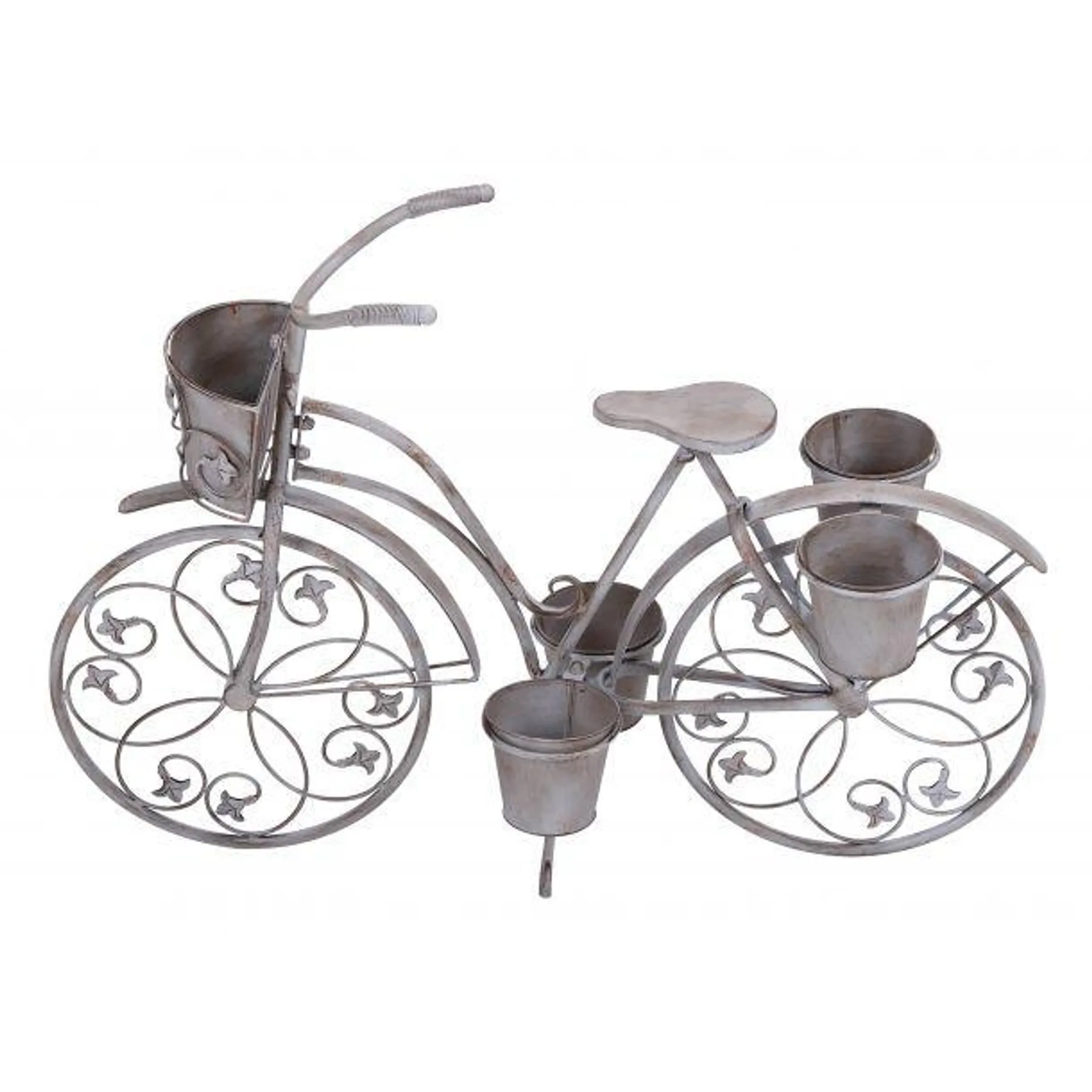 Marisol + Daisy Vintage 36" 5-Planter Bike Plant Stand in Metal - Silver