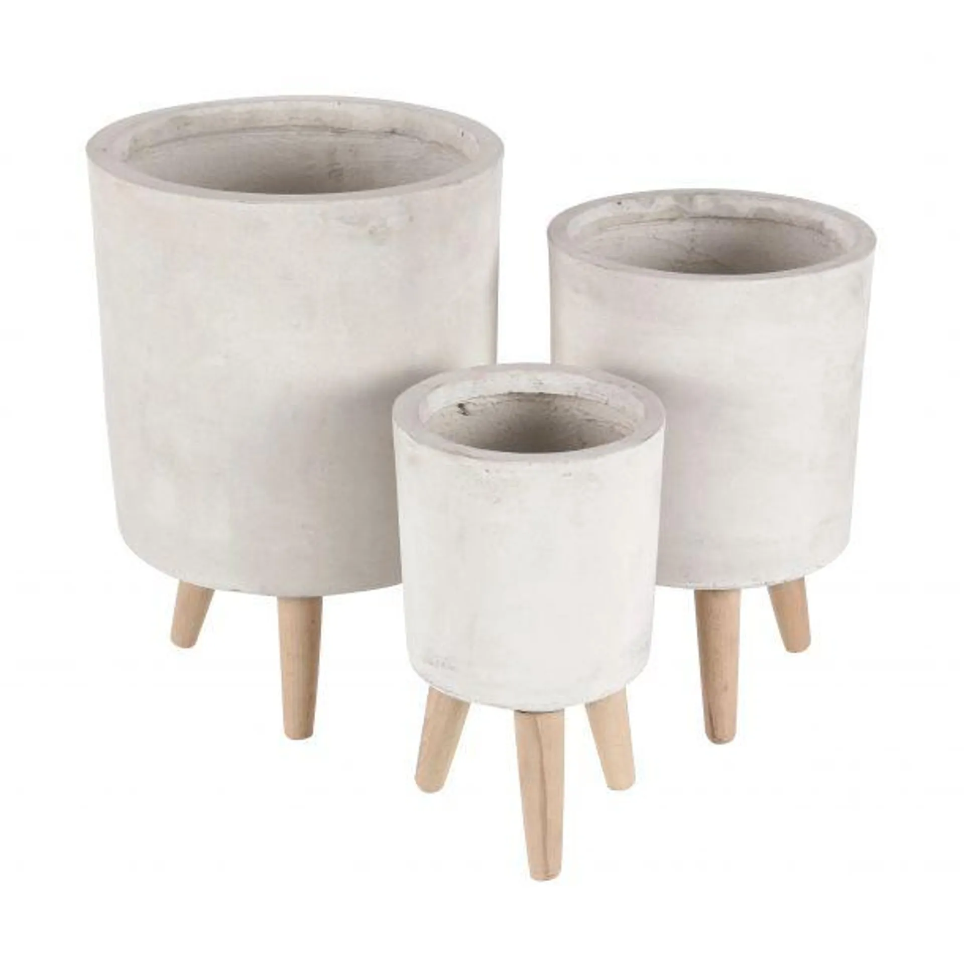 Set of 3 White Fiber clay Contemporary Planter, 12", 15", 17"