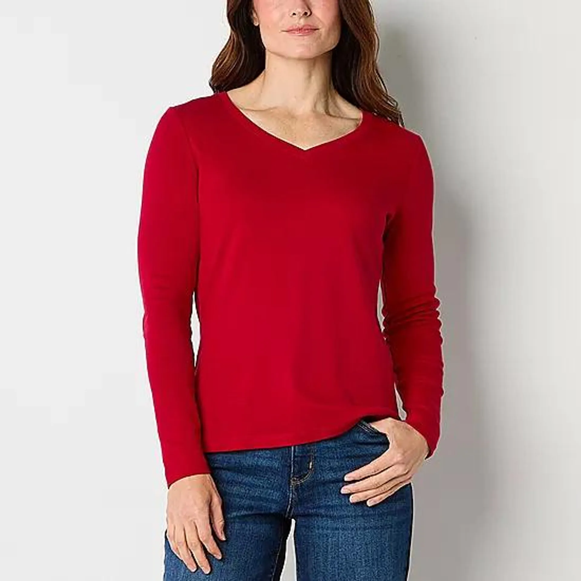 St. John's Bay Womens V Neck Long Sleeve T-Shirt