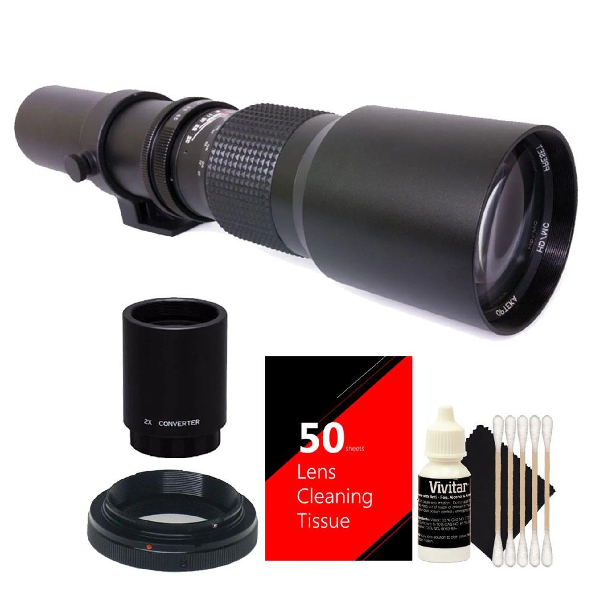 Vivitar 500mm/1000mm f/8 Telephoto Lens for Nikon D7000 D7100 D7200 D7300 D3000 D3200 D5500 D5600 + 2X Converter