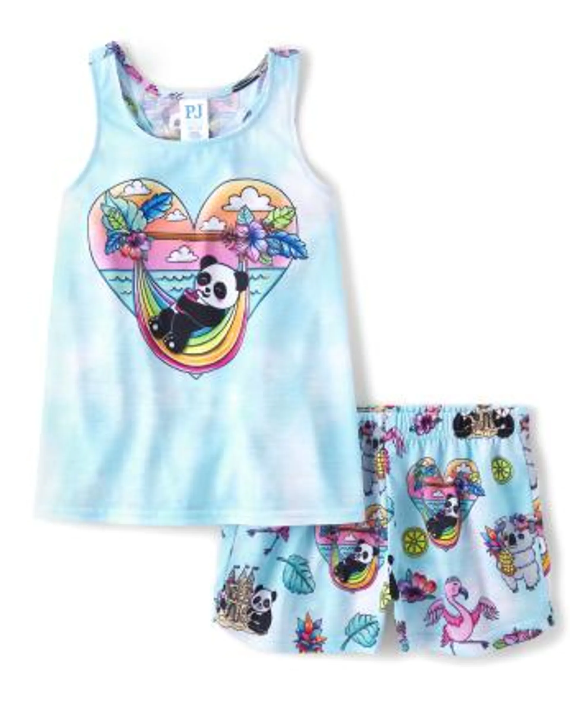 Girls Panda Pajamas - bay breeze