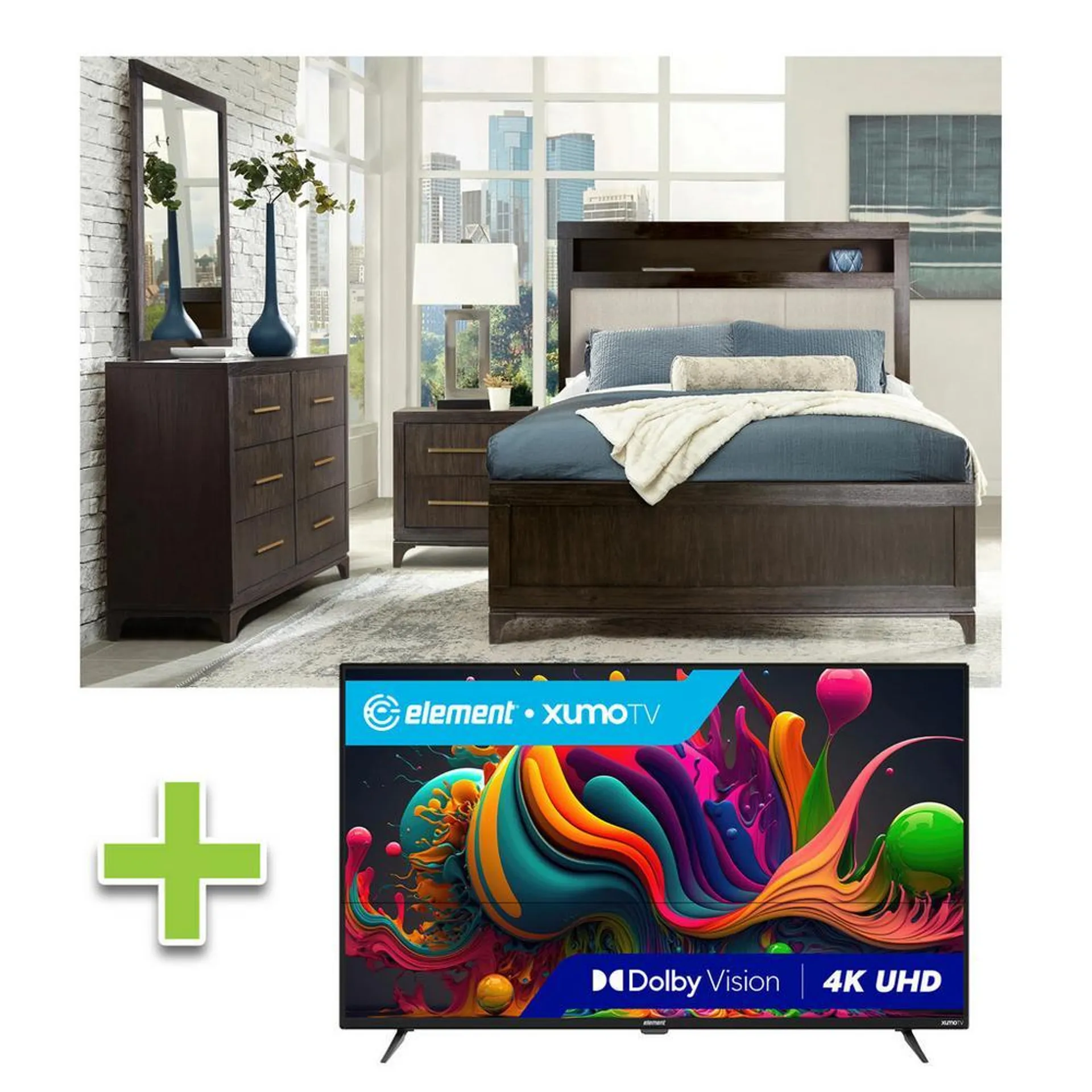 6 - Juego de dormitorio Urban Queen con piezas Element 50 " Televisor inteligente 4K UHD Xumo