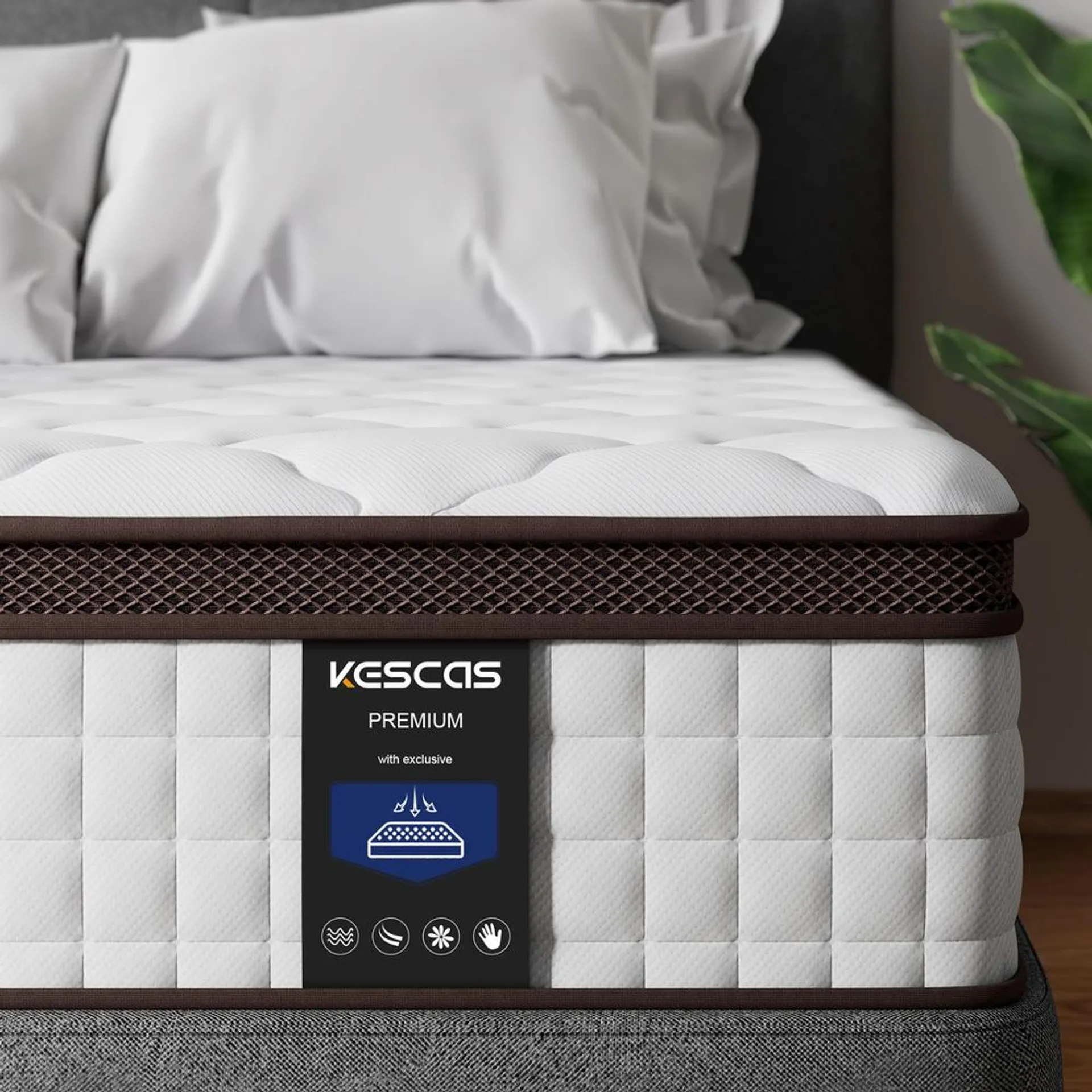 Kescas 12" Hybrid Mattress Memory Foam Pocket Coils - Twin/ Twin XL/ Full/ Queen/ King/ Size Mattress - In a Box