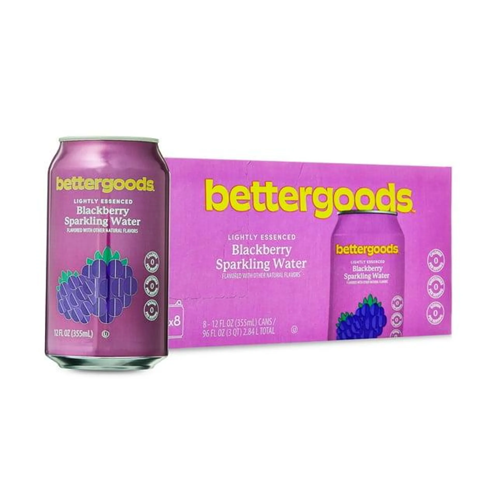 bettergoods Blackberry Flavored Sparkling Water, 12 fl oz, 8 Cans