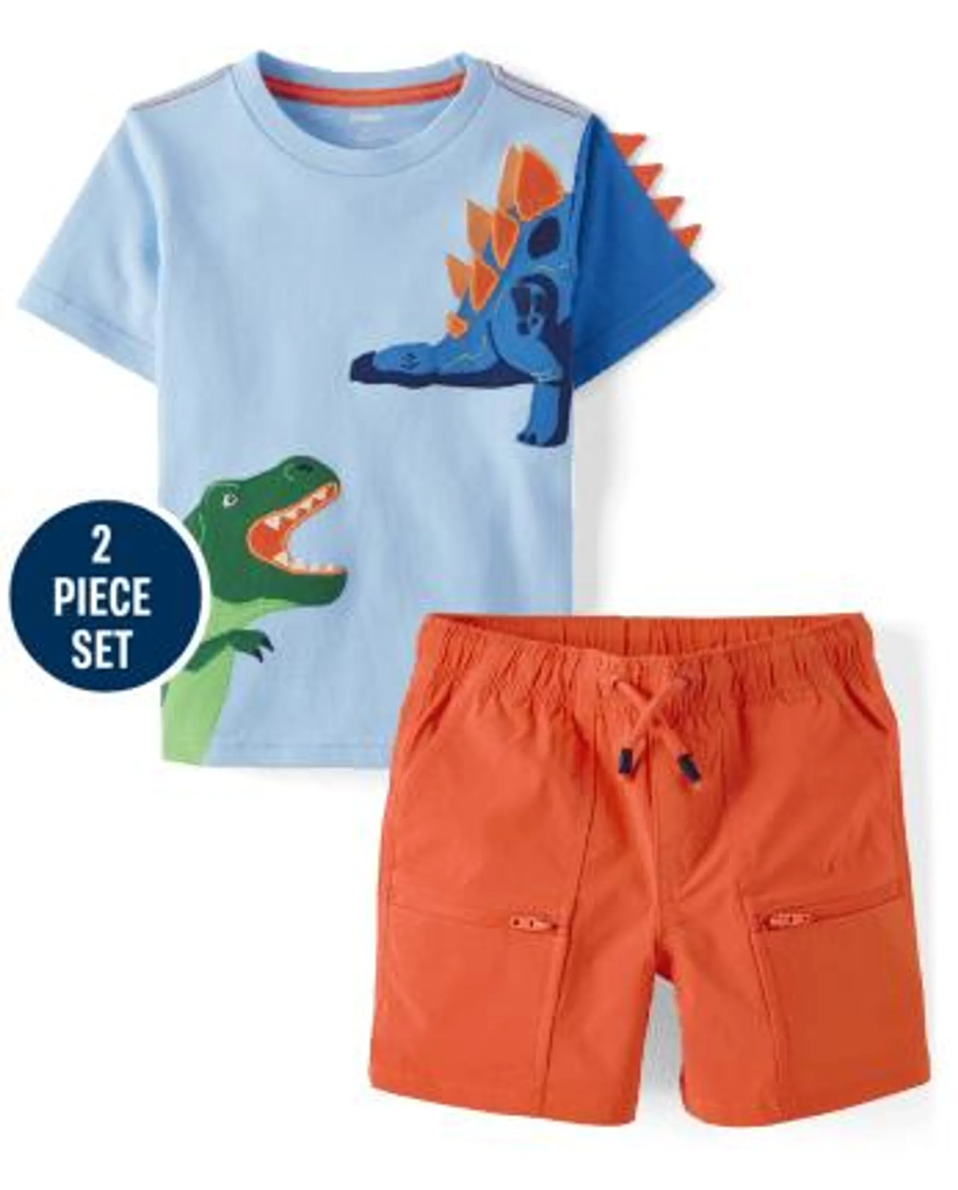 Boys Embroidered Dino 2-Piece Outfit Set - Little Classics - multi clr