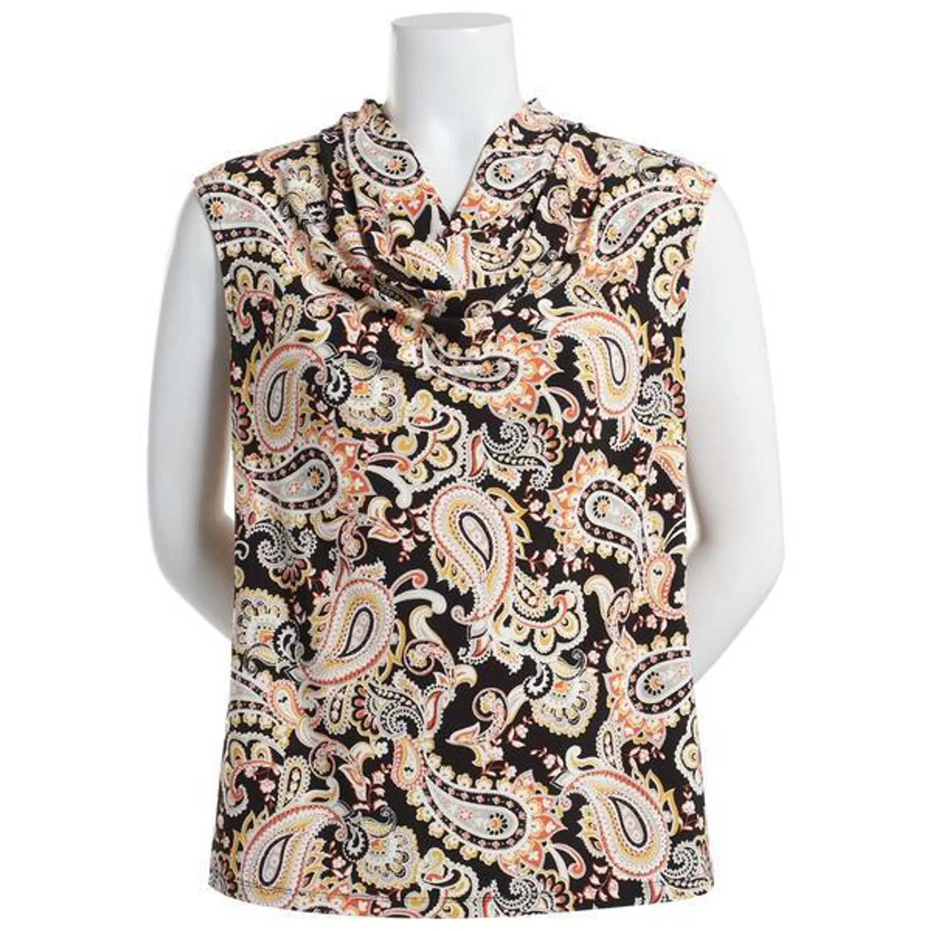 Womens Kasper Sleeveless Paisley Cowl Neck Blouse